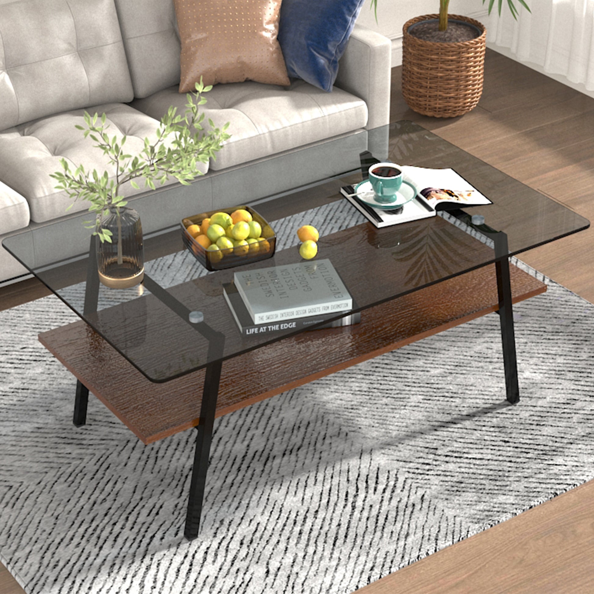 Coffee Table And End Tables Set Of 3, Tempered Glass Table With Mdf Layer, Modern Tables For Living Roomgray Glass Gray Tempered Glass