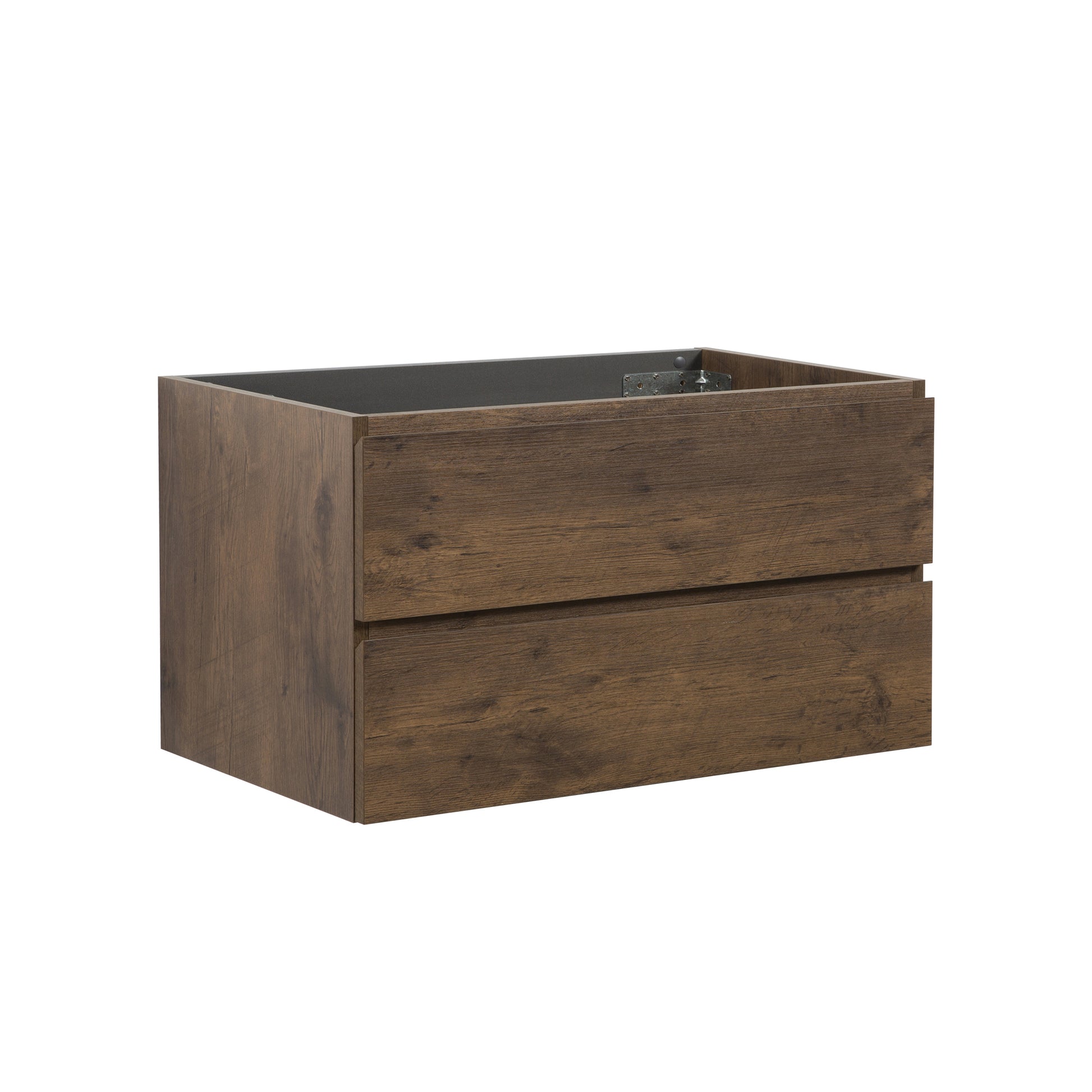 Alice 36W 105,Wall Mount Cabinet Without Basin, Walnut Color, With Two Drawers, Pre Assembled Walnut Melamine