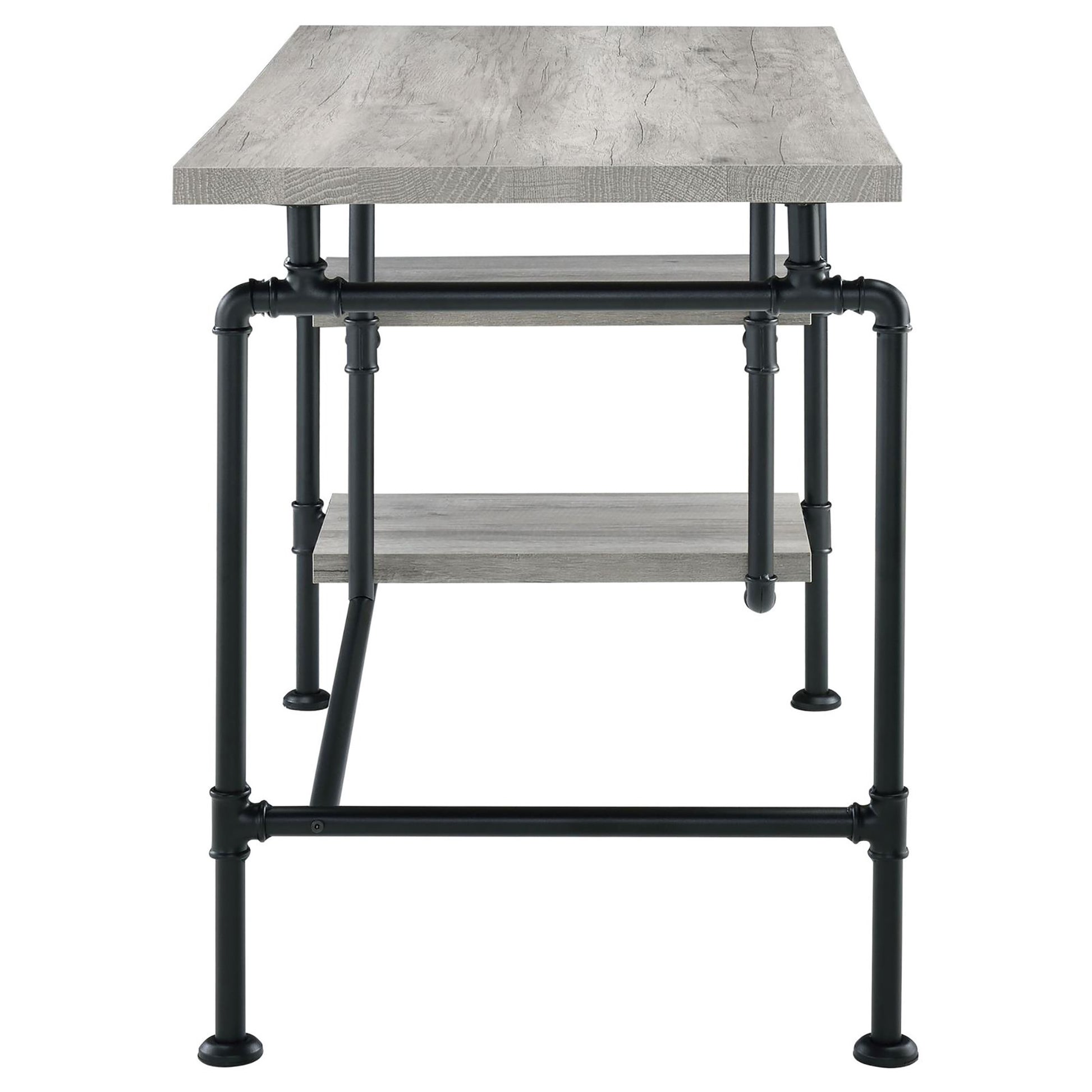 Grey Driftwood And Black 2 Shelf Writing Desk Grey Writting Desk Office Industrial Rectangular Shelves Desk Wood