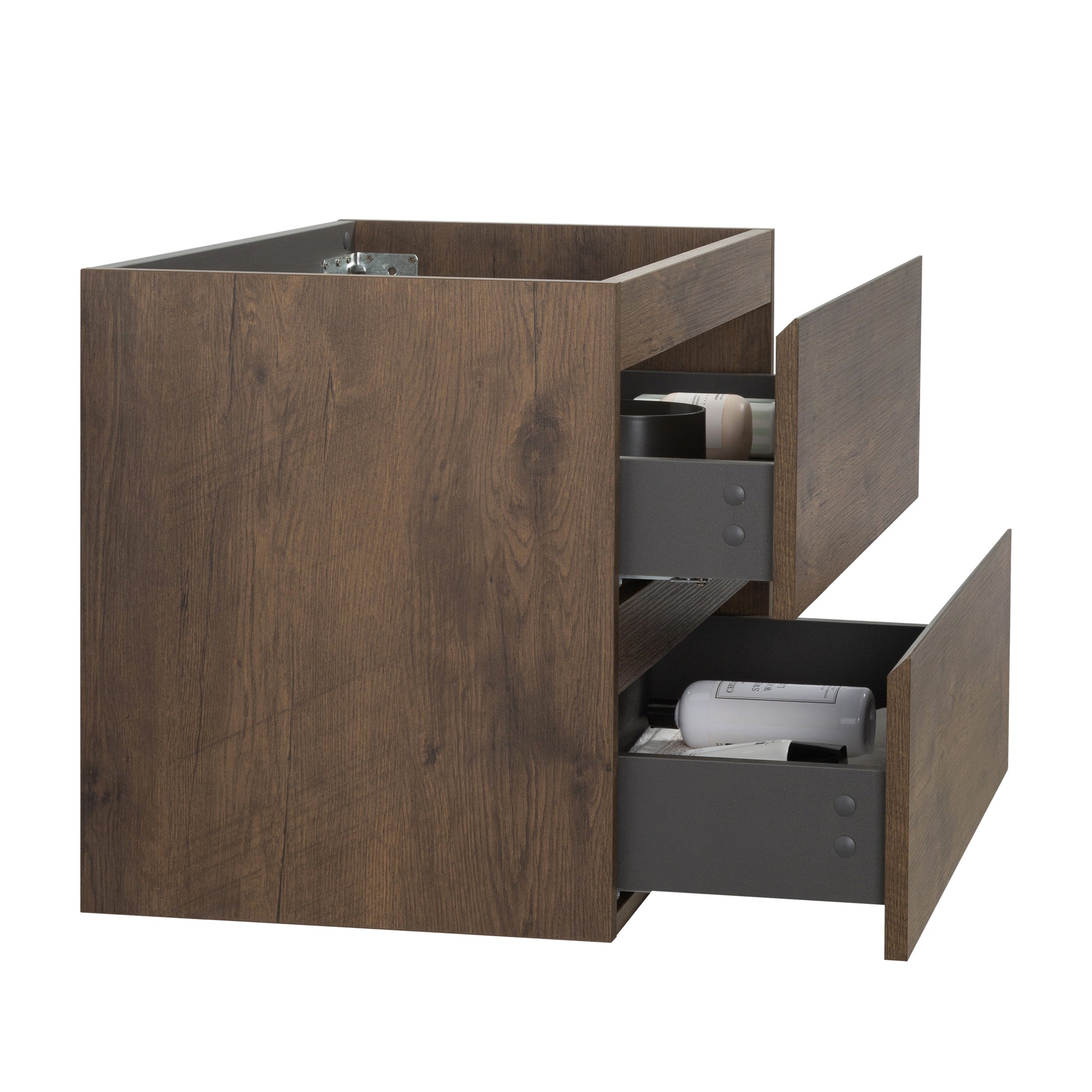 Alice 24W 105,Wall Mount Cabinet Without Basin,Walnut Color,With Two Drawers, Pre Assembled Walnut Melamine