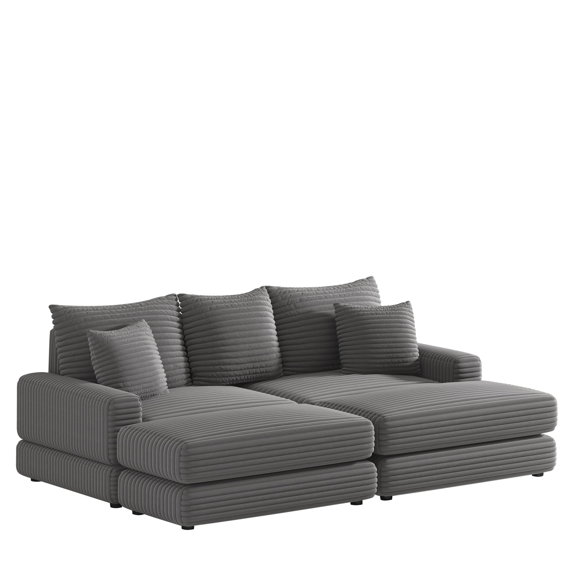 86.6 Inch Corduroy 3 Seater Sofa With 3 Back Pillows2 Toss Pillows And Two Ottoman ,Comfy Sofa Deep Seat Couch For Living Room Army Green Corduroy 3 Seat