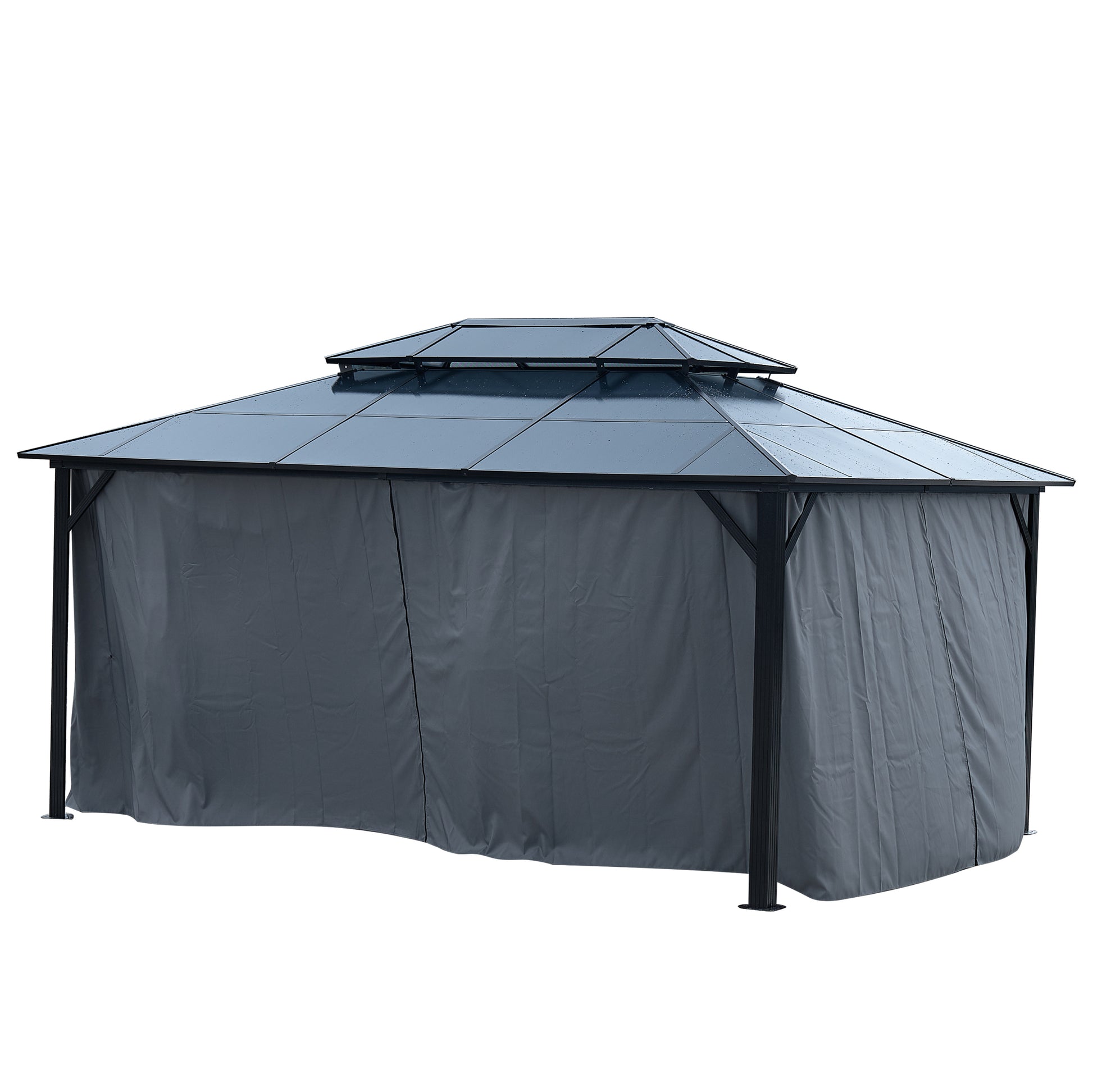 10'X13' Hardtop Gazebo, Outdoor Polycarbonate Double Roof Canopy, Aluminum Frame Permanent Pavilion With Curtains And Netting, Sunshade For Garden, Patio, Lawns Black Aluminum