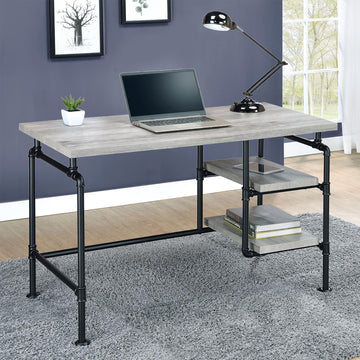 Grey Driftwood And Black 2 Shelf Writing Desk Grey Writting Desk Office Industrial Rectangular Shelves Desk Wood