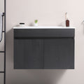 30 Inch Wall Mounted Bathroom Vanity With White Ceramic Basin,Two Soft Close Cabinet Doors, Solid Wood,Excluding Faucets,Black Black Solid Wood