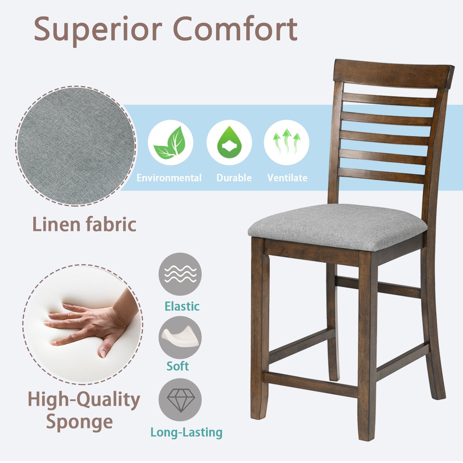 Dining Room Furniture Counter Height Chairs Set Of 4, Kitchen Chair With Padded Seatupholstered Side Chair For Dining Room, Living Room, Walnut Walnut Dining Room Rubberwood Rubber Wood
