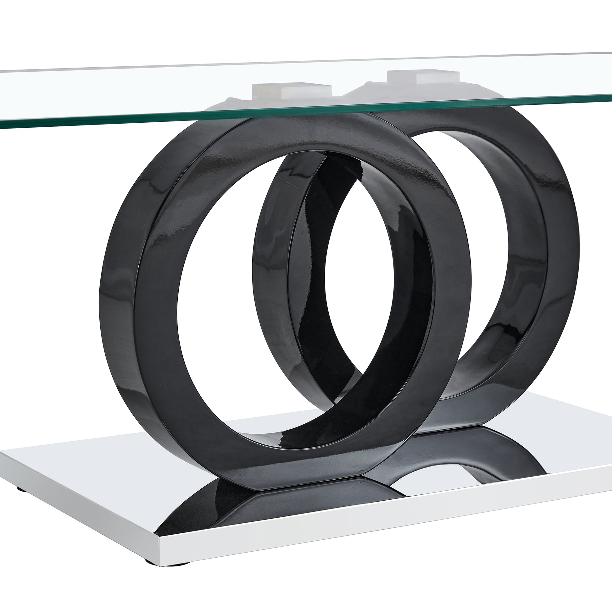 A Rectangular Modern And Fashionable Coffee Table With Tempered Glass Tabletop And Black Legs. Suitable For Living Room. 47.2"*25.4"*17.9" Black Glass