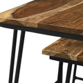 Natural And Black 3 Piece Nesting Table With Hairpin Legs Brown Primary Living Space Industrial Sheesham Rectangular Coffee & End Tables Wood Hairpin