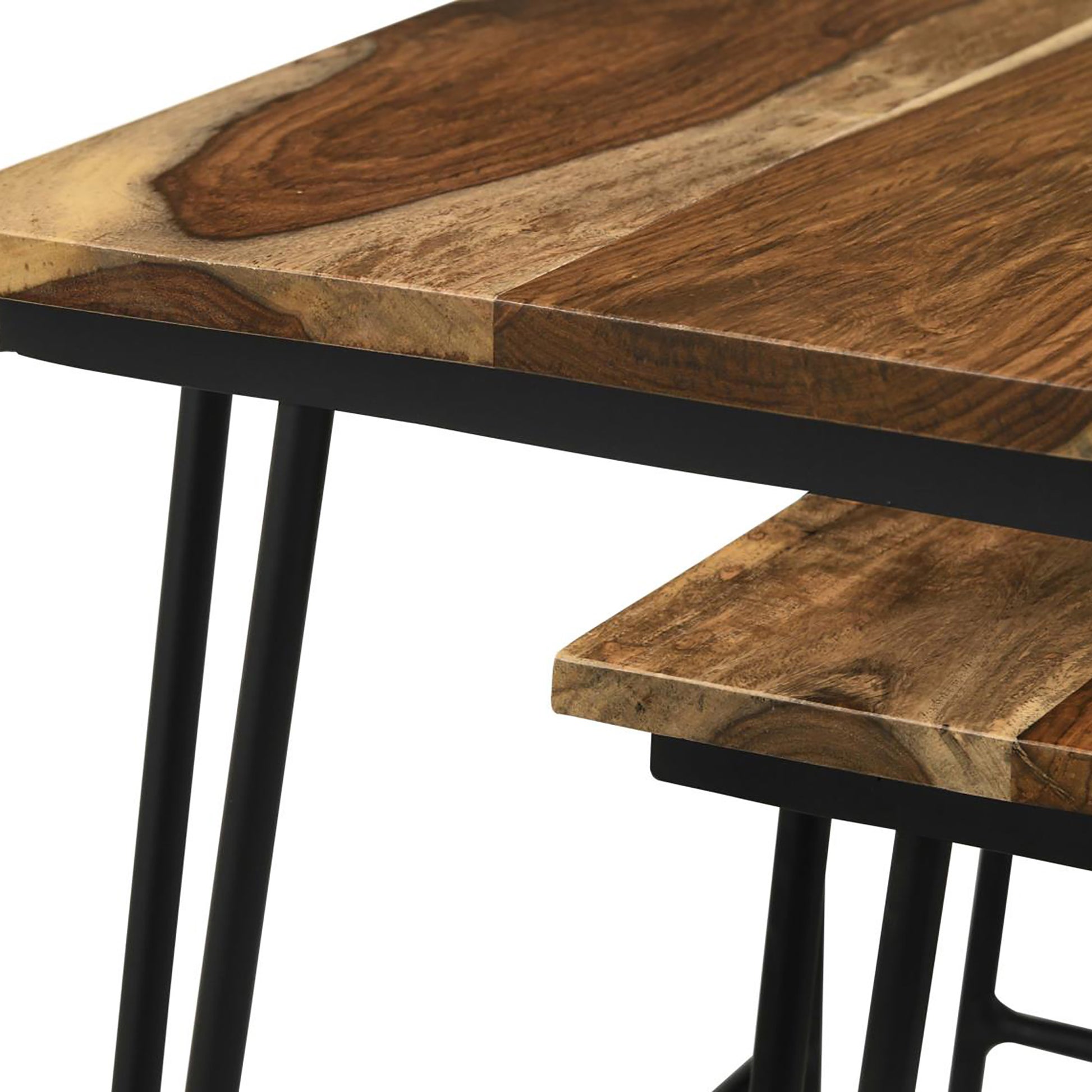Natural And Black 3 Piece Nesting Table With Hairpin Legs Brown Primary Living Space Industrial Sheesham Rectangular Coffee & End Tables Wood Hairpin