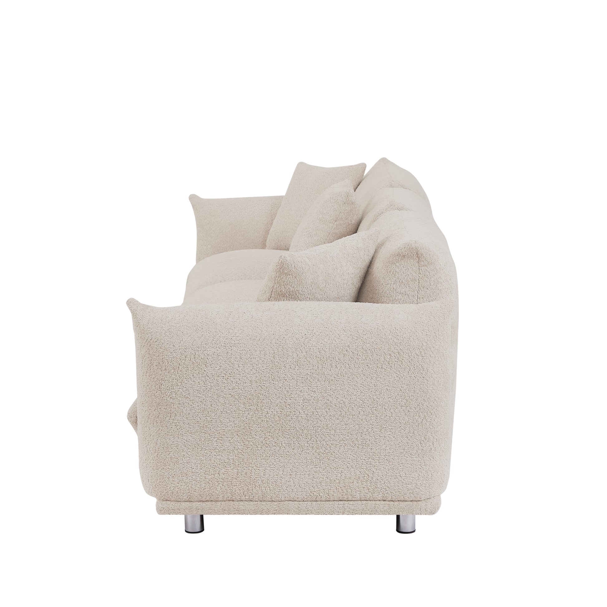 Originality Shapes Camel Lambswool Sherpa 4 Seater Sofa With Metal Legs, Solid Wood Frame Couch With 3 Pillows, Linear And Modular Version Design, Possibility Combined Armchair Current Style Camel