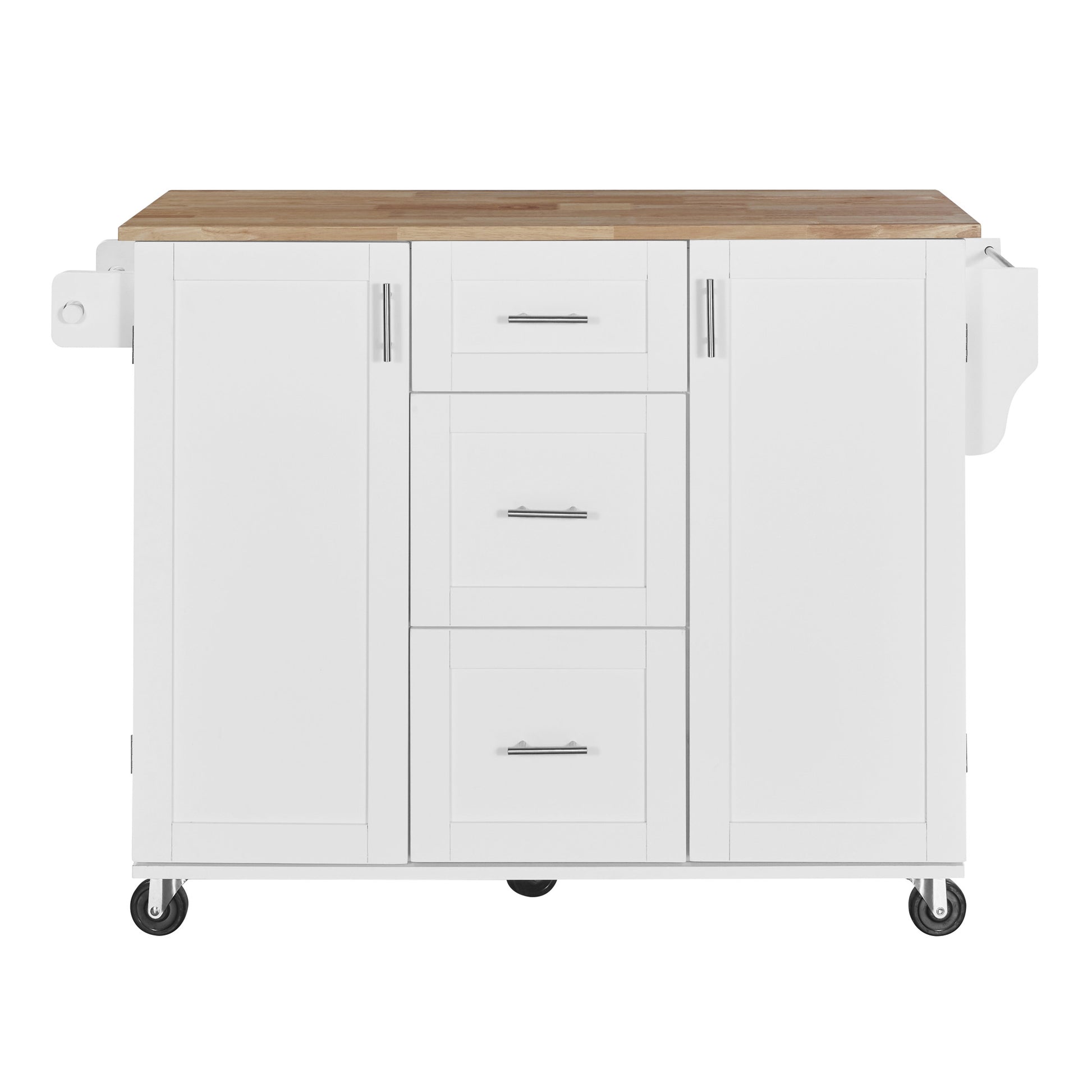 K&K Rolling Kitchen Island With Storage, Kitchen Cart With Rubber Wood Top, 3 Drawer, 2 Slide Out Shelf And Internal Storage Rack, Kitchen Island On Wheels With Spice Rack & Tower Rack, White White Kitchen Classic,European,Modern Rectangular Kitchen