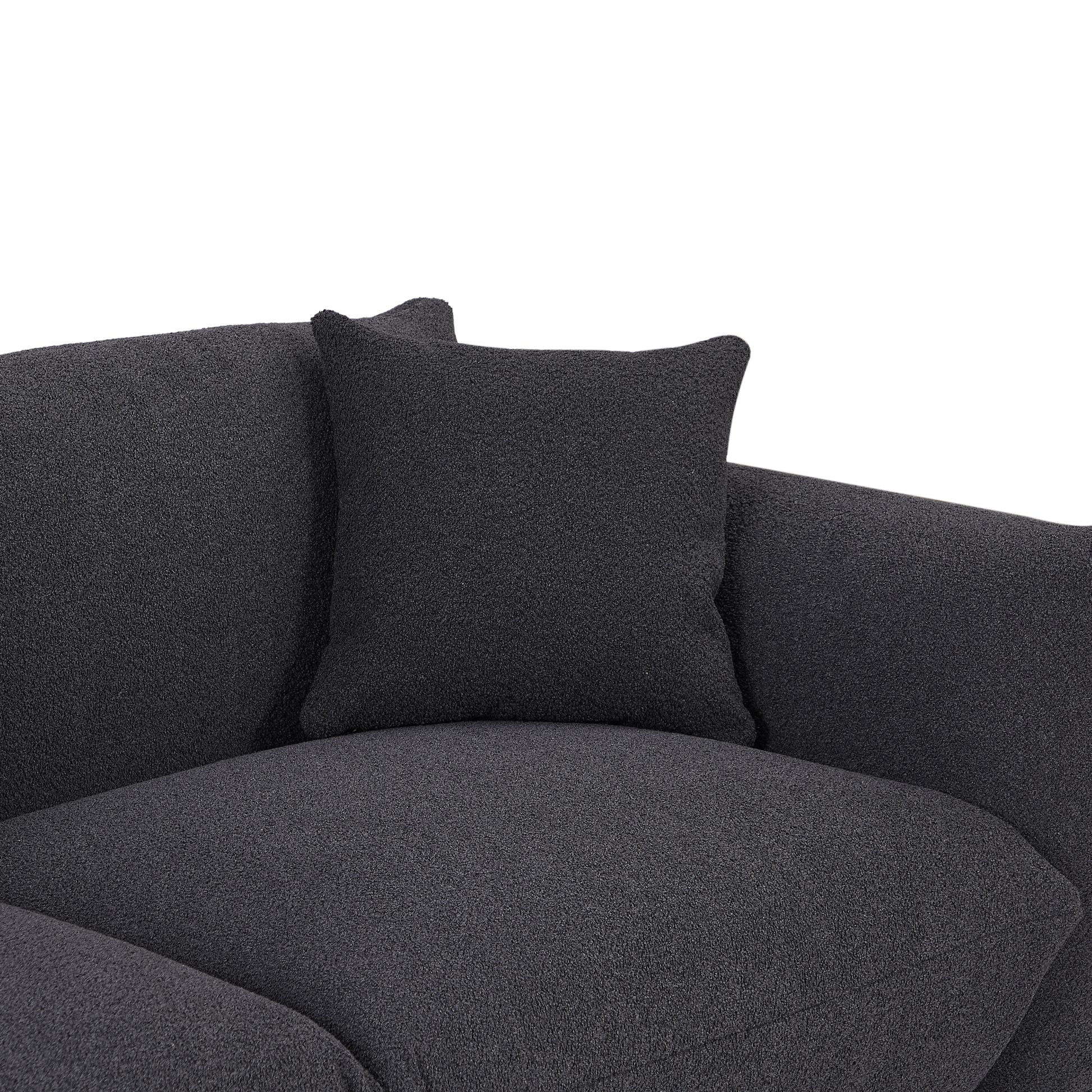 Originality Shapes Black Lambswool Sherpa 4 Seater Sofa With Metal Legs, Solid Wood Frame Couch With 3 Pillows, Linear And Modular Version Design, Possibility Combined Armchair Current Style Black Wood Primary Living Space Heavy Duty Foam Fabric 4 Seat