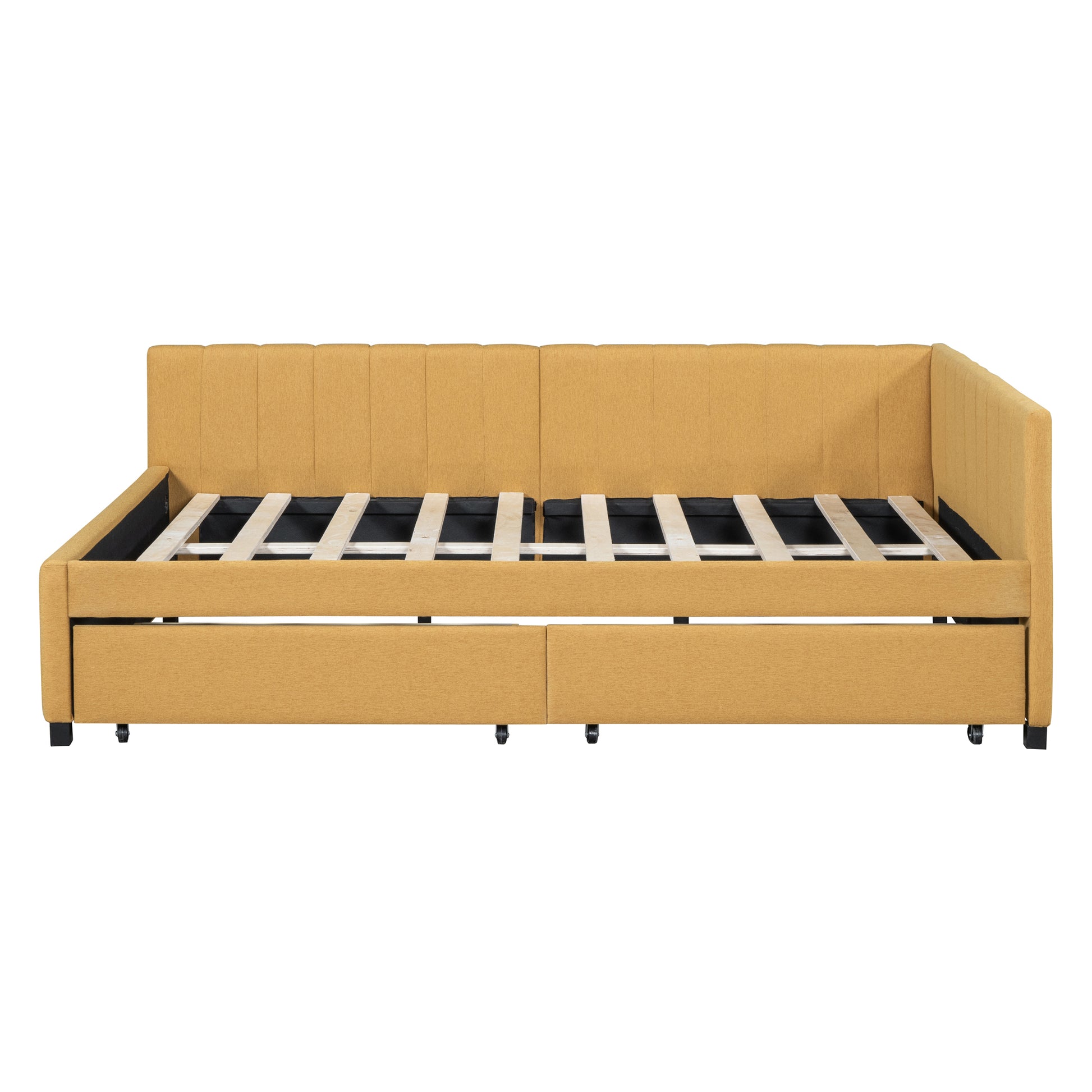 Full Size Upholstered Daybed With 2 Storage Drawers Sofa Bed Frame No Box Spring Needed, Linen Fabric Yellow Yellow Linen