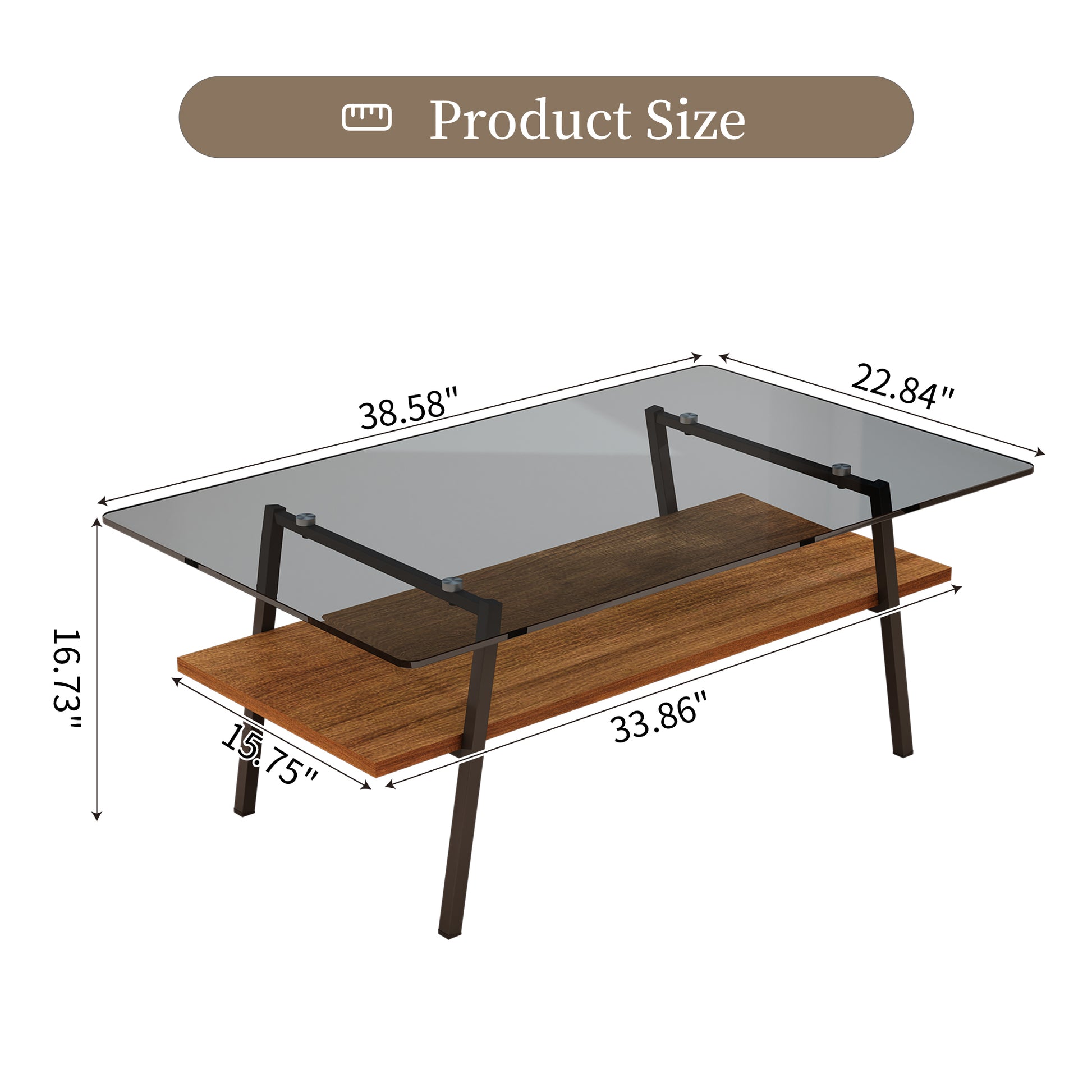 Rectangle Coffee Table, Tempered Glass Tabletop With Black Metal Legs, Modern Table For Living Roomgray Glass Gray Tempered Glass