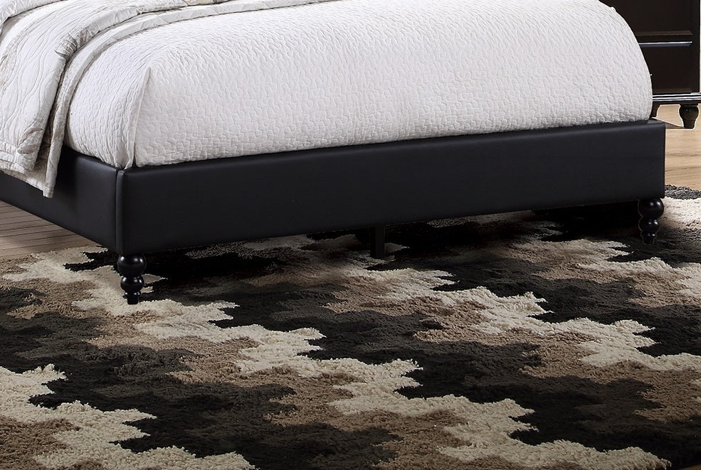 Black Faux Leather Unique Design Headboard 1Pc Queen Size Bed Bedroom Furniture Upholstered Modern Bedframe Box Spring Not Required Queen Black Wood Bedroom Contemporary,Modern,Transitional Bed Frame Faux Leather