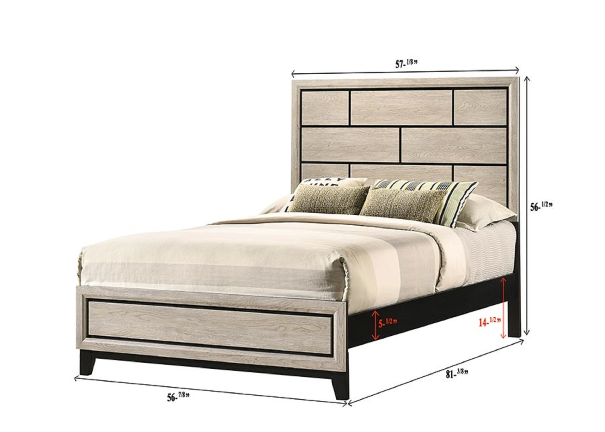 Cotemporary Gray Finish Full Size Panel Low Profile Bed Geometric Design Wooden Bedroom Furniture Brown Gray Wood