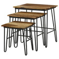 Natural And Black 3 Piece Nesting Table With Hairpin Legs Brown Primary Living Space Industrial Sheesham Rectangular Coffee & End Tables Wood Hairpin