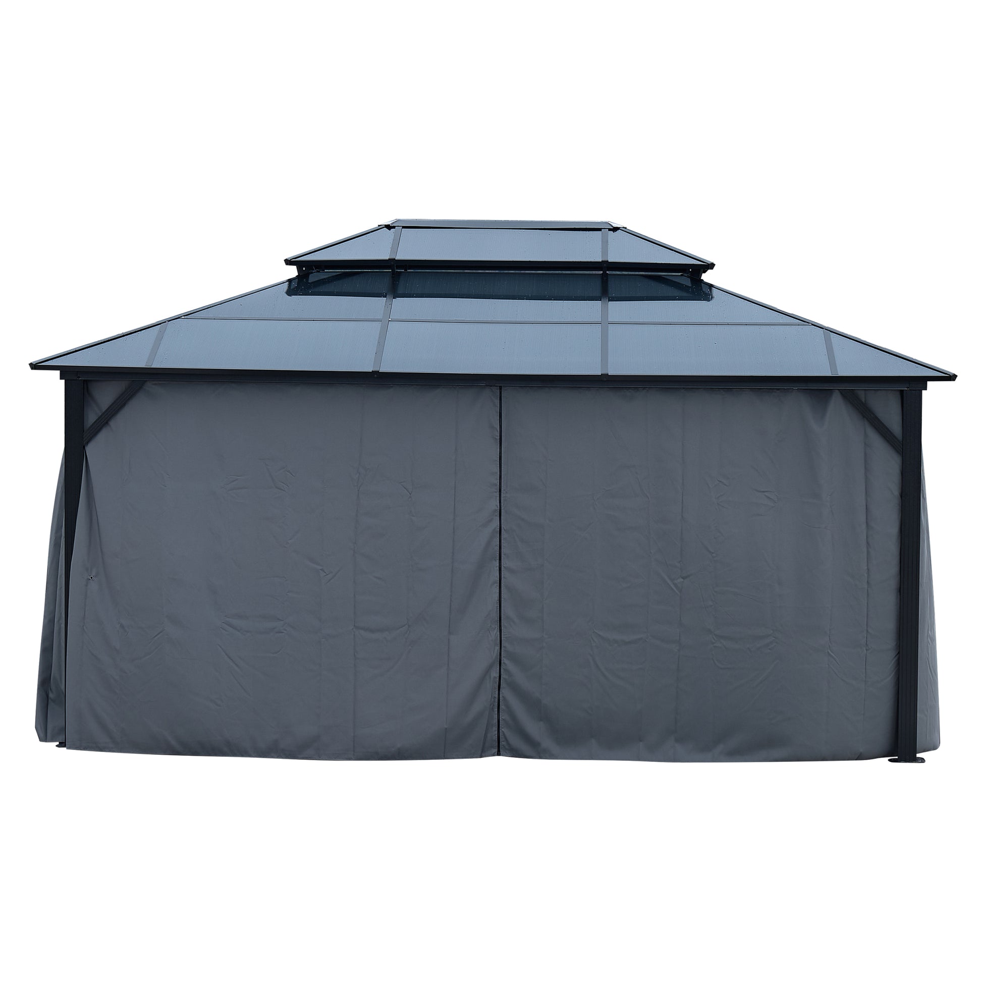 10'X13' Hardtop Gazebo, Outdoor Polycarbonate Double Roof Canopy, Aluminum Frame Permanent Pavilion With Curtains And Netting, Sunshade For Garden, Patio, Lawns Black Aluminum