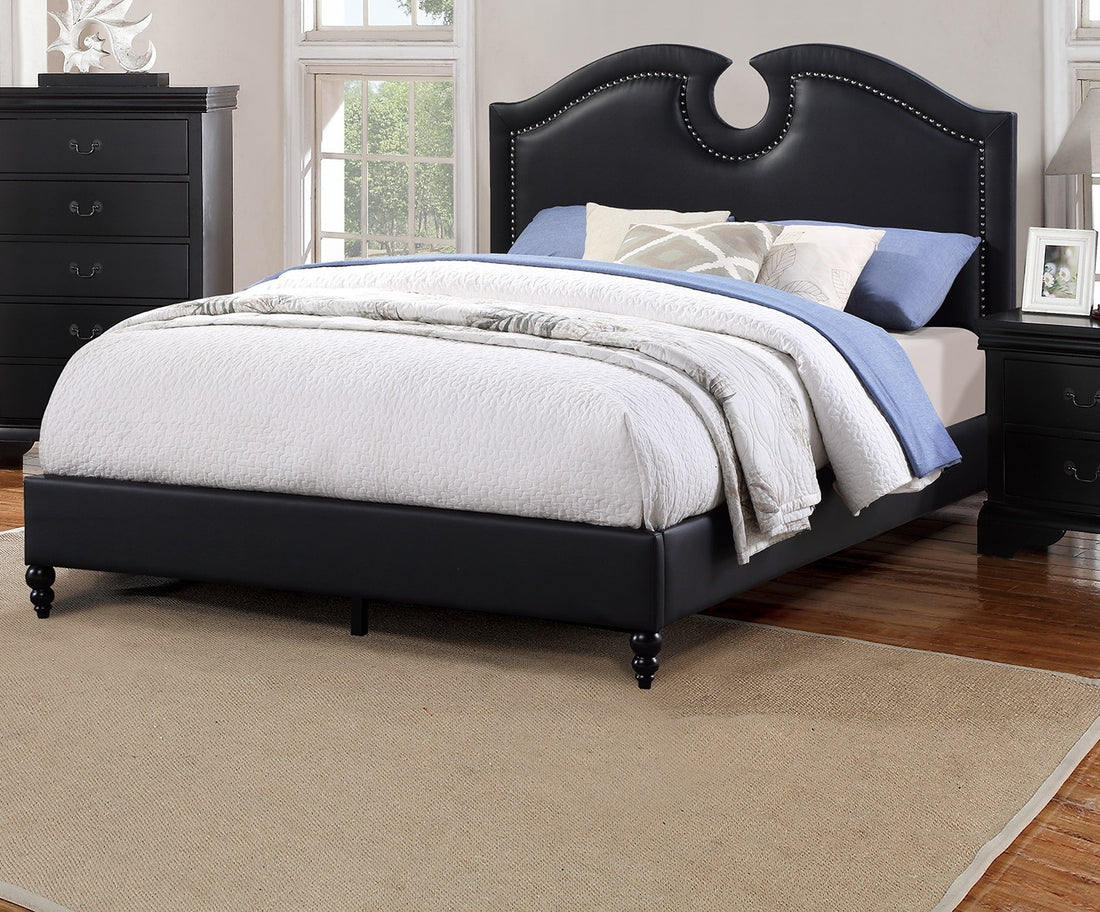 Black Faux Leather Unique Design Headboard 1Pc Queen Size Bed Bedroom Furniture Upholstered Modern Bedframe Box Spring Not Required Queen Black Wood Bedroom Contemporary,Modern,Transitional Bed Frame Faux Leather