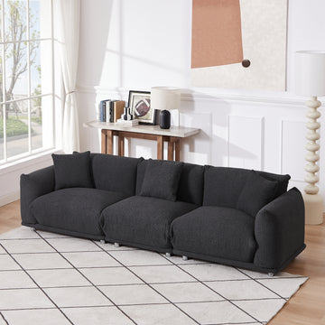 Originality Shapes Black Lambswool Sherpa 4 Seater Sofa With Metal Legs, Solid Wood Frame Couch With 3 Pillows, Linear And Modular Version Design, Possibility Combined Armchair Current Style Black Wood Primary Living Space Heavy Duty Foam Fabric 4 Seat