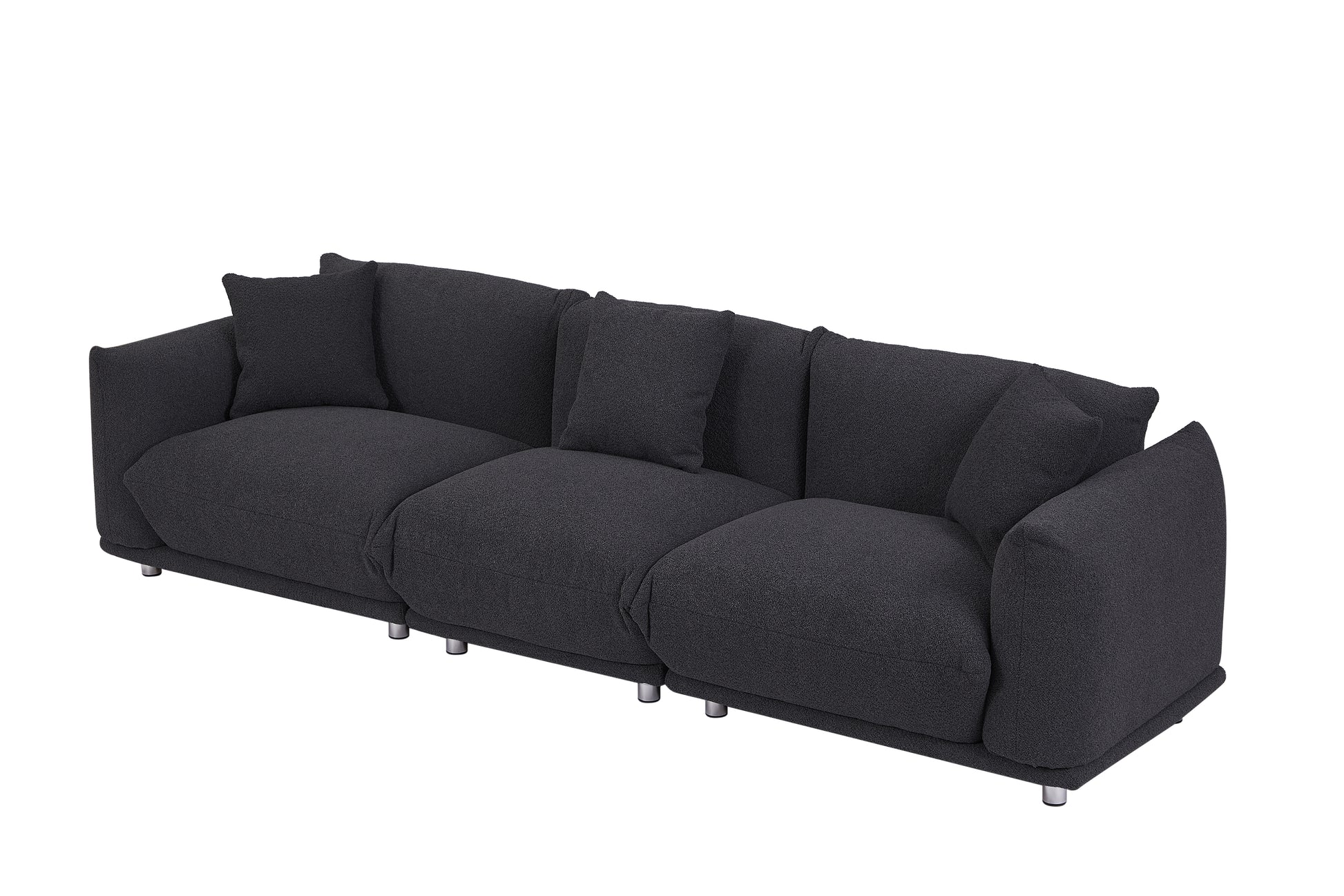 Originality Shapes Black Lambswool Sherpa 4 Seater Sofa With Metal Legs, Solid Wood Frame Couch With 3 Pillows, Linear And Modular Version Design, Possibility Combined Armchair Current Style Black Wood Primary Living Space Heavy Duty Foam Fabric 4 Seat