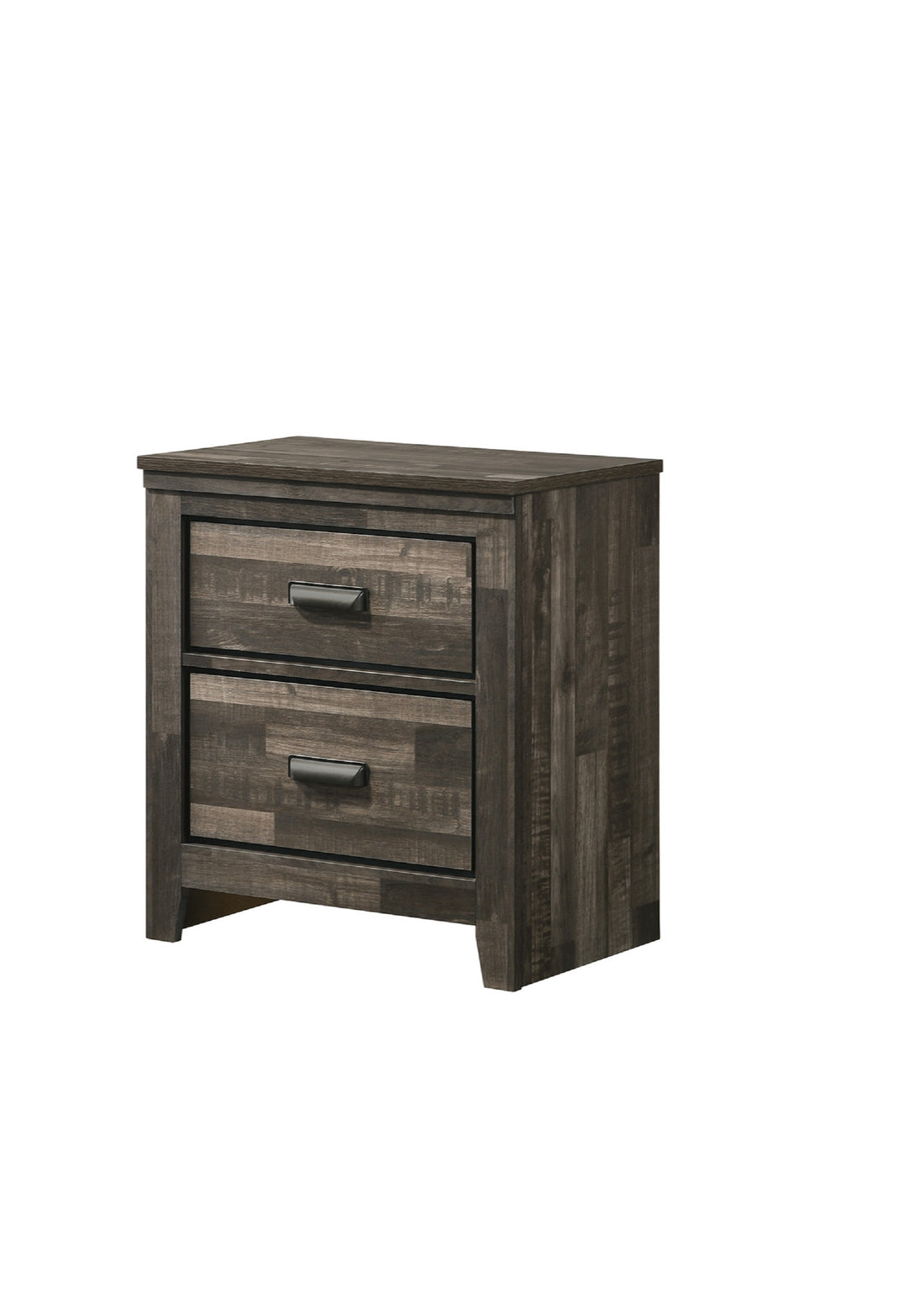 Contemporary 2 Drawer Nightstand End Table Brown Mixed Finish Two Storage Drawers Black Finished Handles Bedroom Furniture Brown Wood