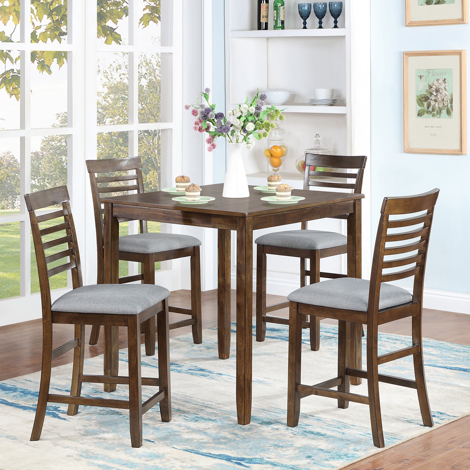 Dining Room Furniture Counter Height Chairs Set Of 4, Kitchen Chair With Padded Seatupholstered Side Chair For Dining Room, Living Room, Walnut Walnut Dining Room Rubberwood Rubber Wood
