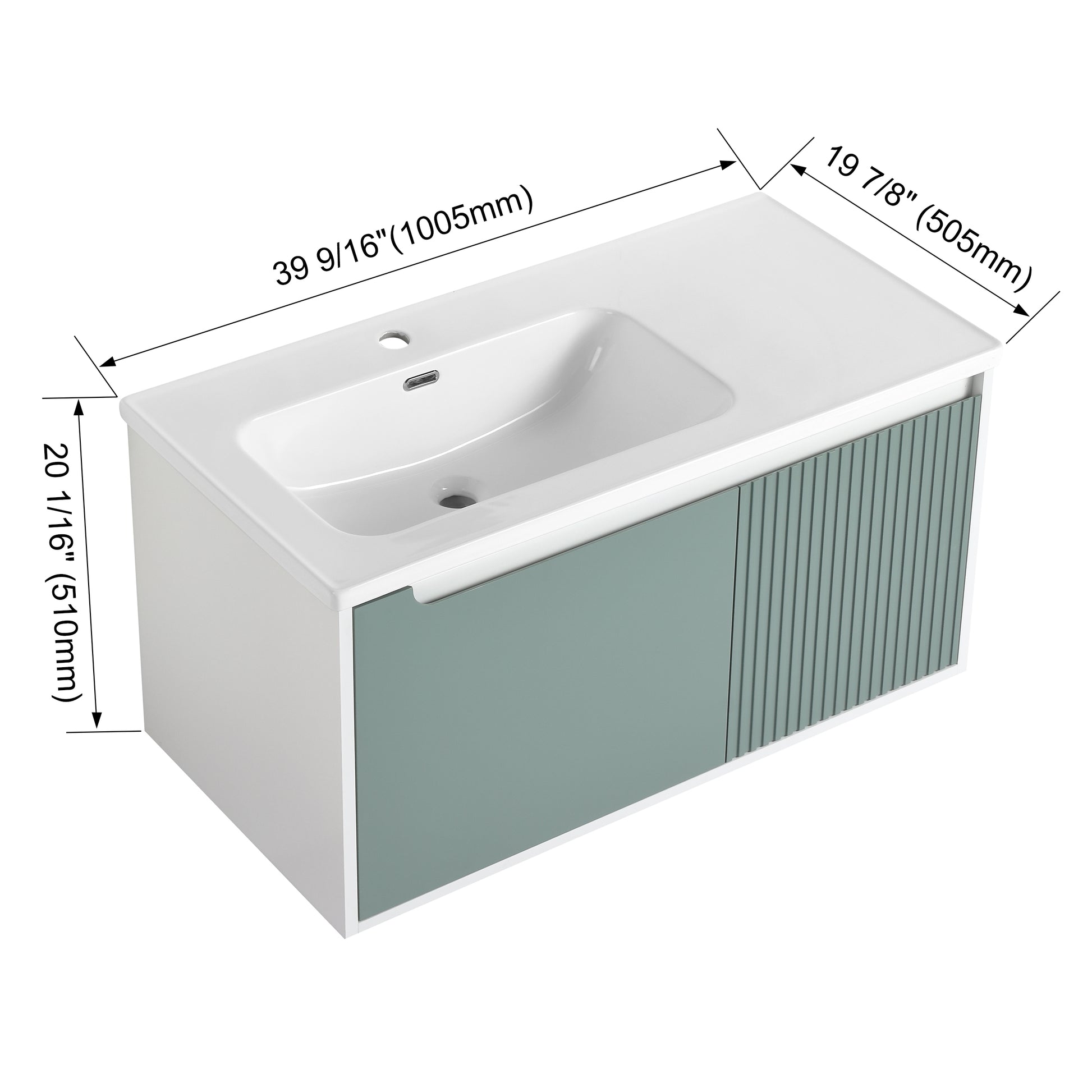 40 '' Wall Mounted Bathroom Vanity With Ceramic Sink, Bathroom Vanity With Soft Close Door Mint Green Bathroom Wall Mounted Modern Plywood