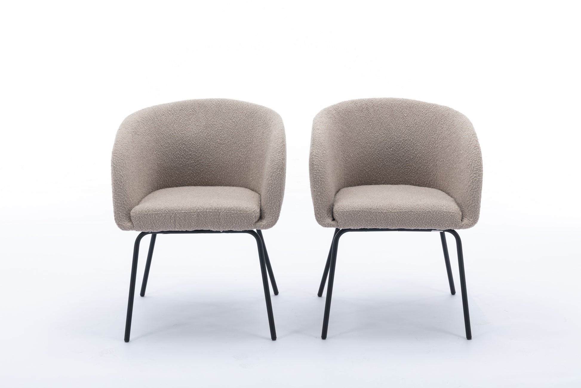 040 Set Of 2 Boucle Fabric Dining Chairs With Black Metal Legs,Light Coffee Wood Light Coffee Dining Room Foam Wipe Clean Modern Dining Chairs Wing Back Foam Boucle