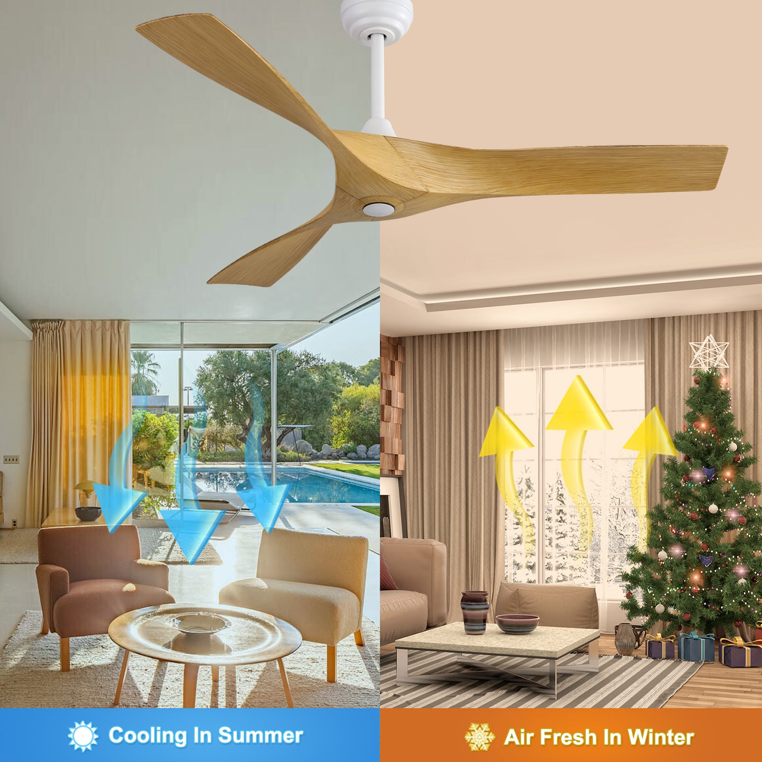 52 Inch Modern Ceiling Fan With 3 Abs Blades Remote Control Reversible Dc Motor Without Light For Living Room White Abs