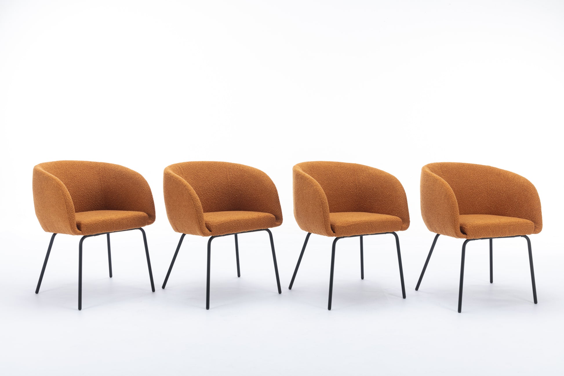 040 Boucle Fabric Dining Chair With Black Metal Legs Set Of 2,Ginger Wood Ginger Dining Room Foam Wipe Clean Modern Dining Chairs Wing Back Foam Boucle