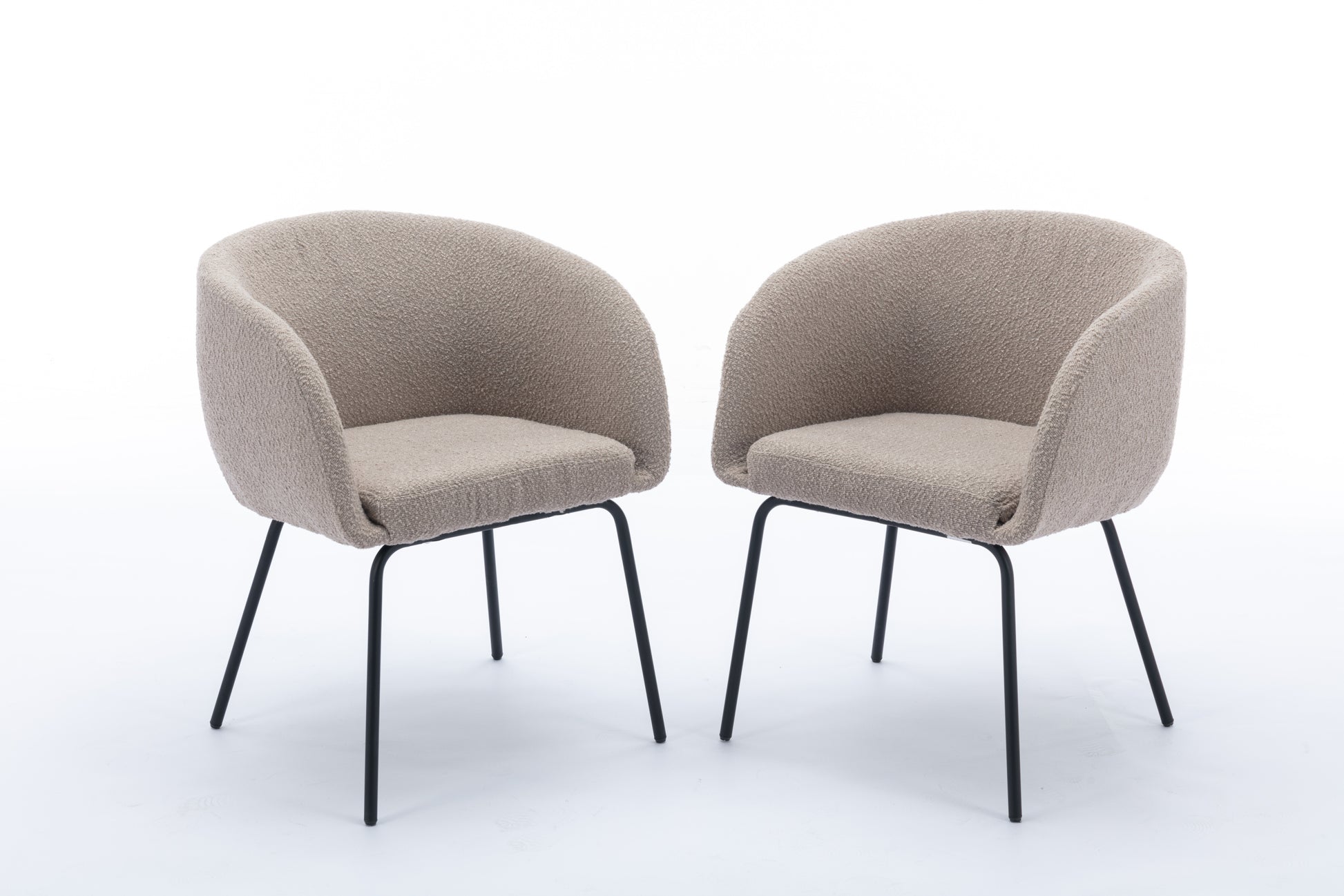 040 Set Of 2 Boucle Fabric Dining Chairs With Black Metal Legs,Light Coffee Wood Light Coffee Dining Room Foam Wipe Clean Modern Dining Chairs Wing Back Foam Boucle