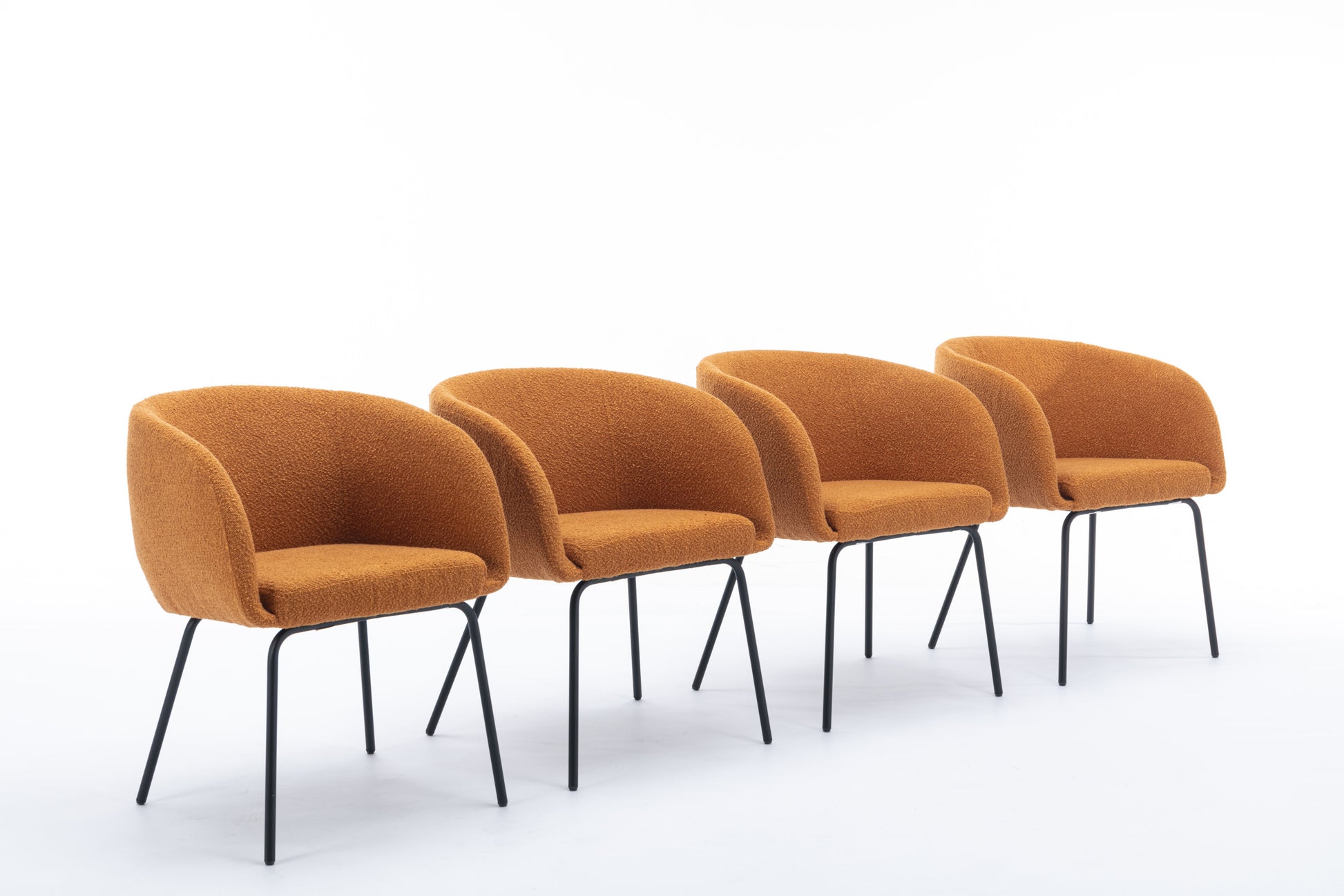 040 Boucle Fabric Dining Chair With Black Metal Legs Set Of 2,Ginger Wood Ginger Dining Room Foam Wipe Clean Modern Dining Chairs Wing Back Foam Boucle