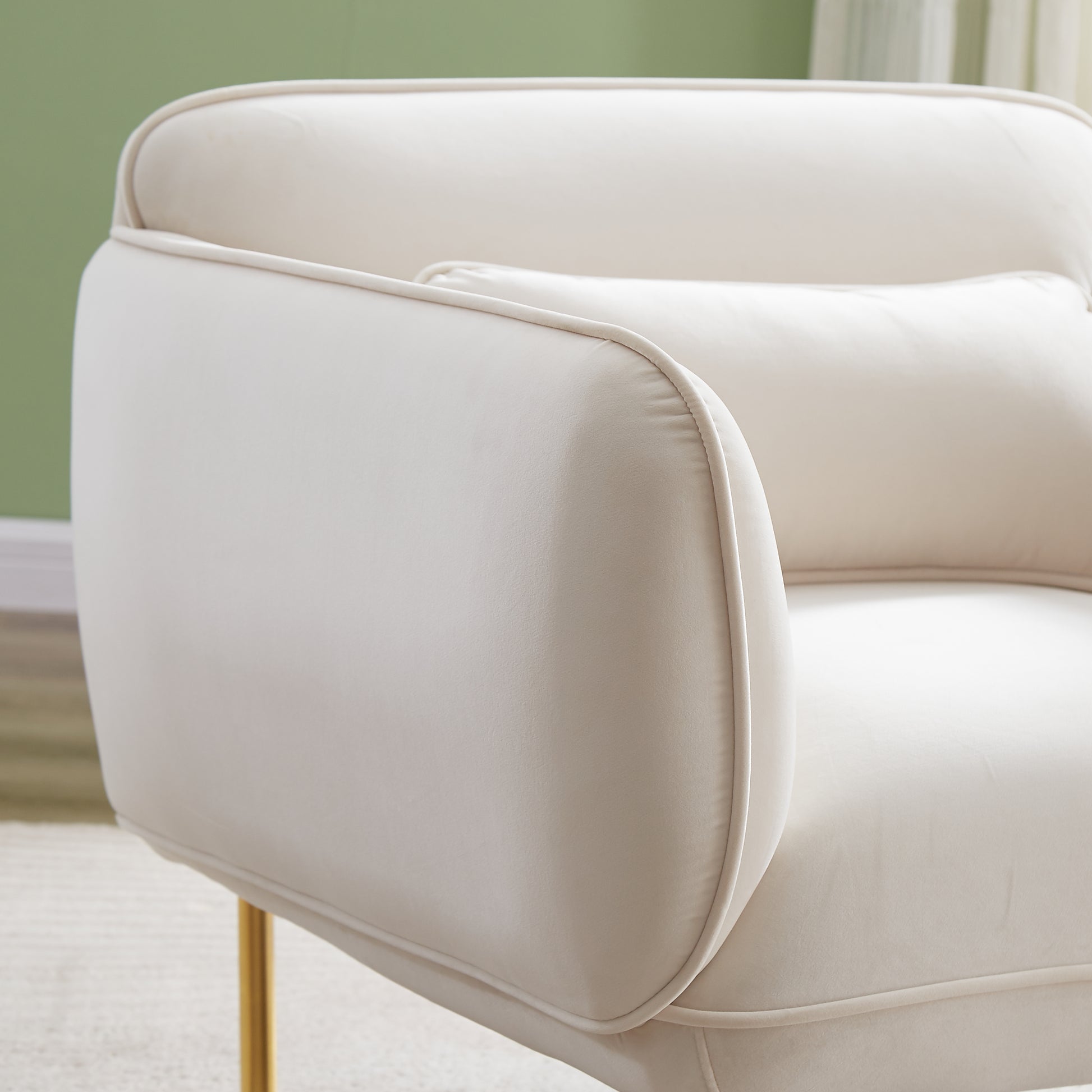 Oversized Living Room Accent Velveta Armchair Upholstered Single Sofa Chair, Comfy Fabric Armchair With Metal Leg For Bedroom Living Room Apartment, Beige Beige Velvet