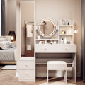 Full Body Mirror Cabinet Round Mirror Led Vanity Table Cushioned Stool, 17