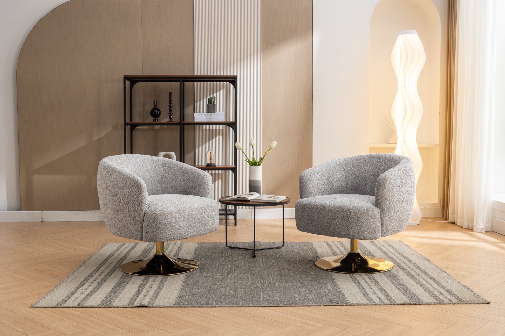 048 Chenille Fabric Accent Swivel Chair With Gold Metal Round Base,Light Gray Light Gray White Primary Living Space Modern Eucalyptus Foam Chenille