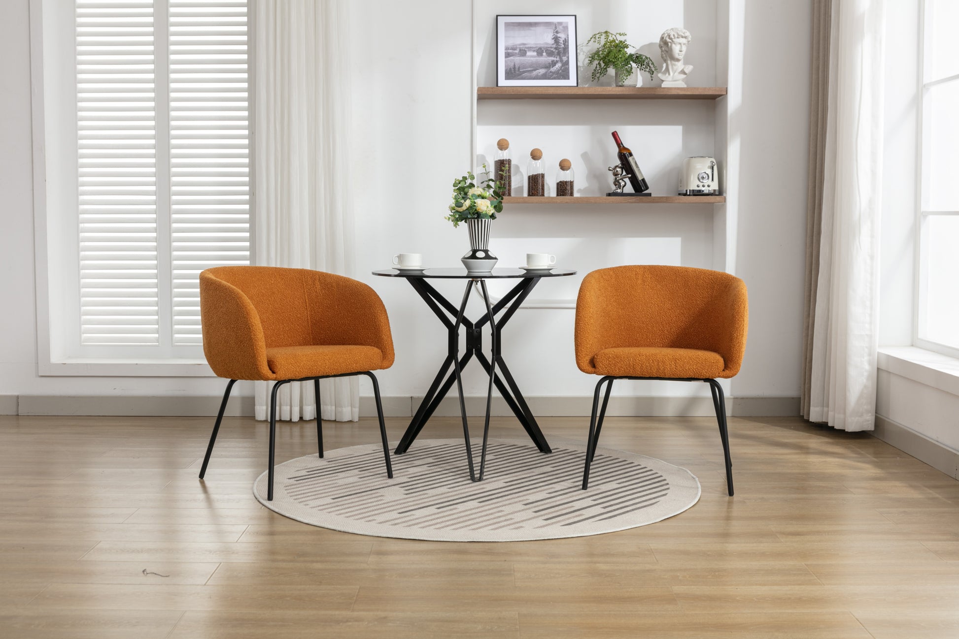 040 Boucle Fabric Dining Chair With Black Metal Legs Set Of 2,Ginger Wood Ginger Dining Room Foam Wipe Clean Modern Dining Chairs Wing Back Foam Boucle