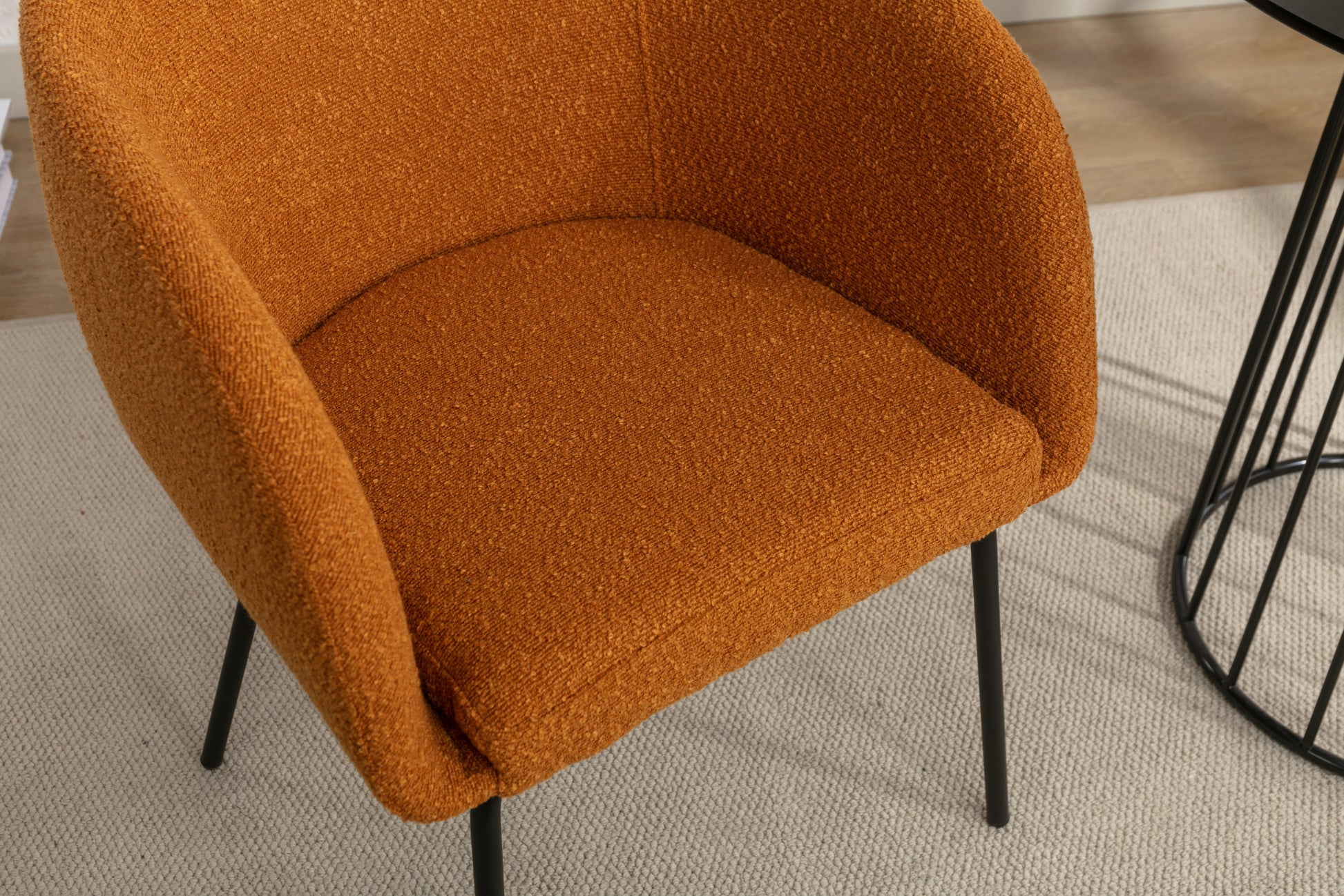 039 Set Of 1 Boucle Fabric Dining Chair With Black Metal Legs,Ginger Wood Ginger Dining Room Foam Wipe Clean Modern Dining Chairs Wing Back Foam Boucle