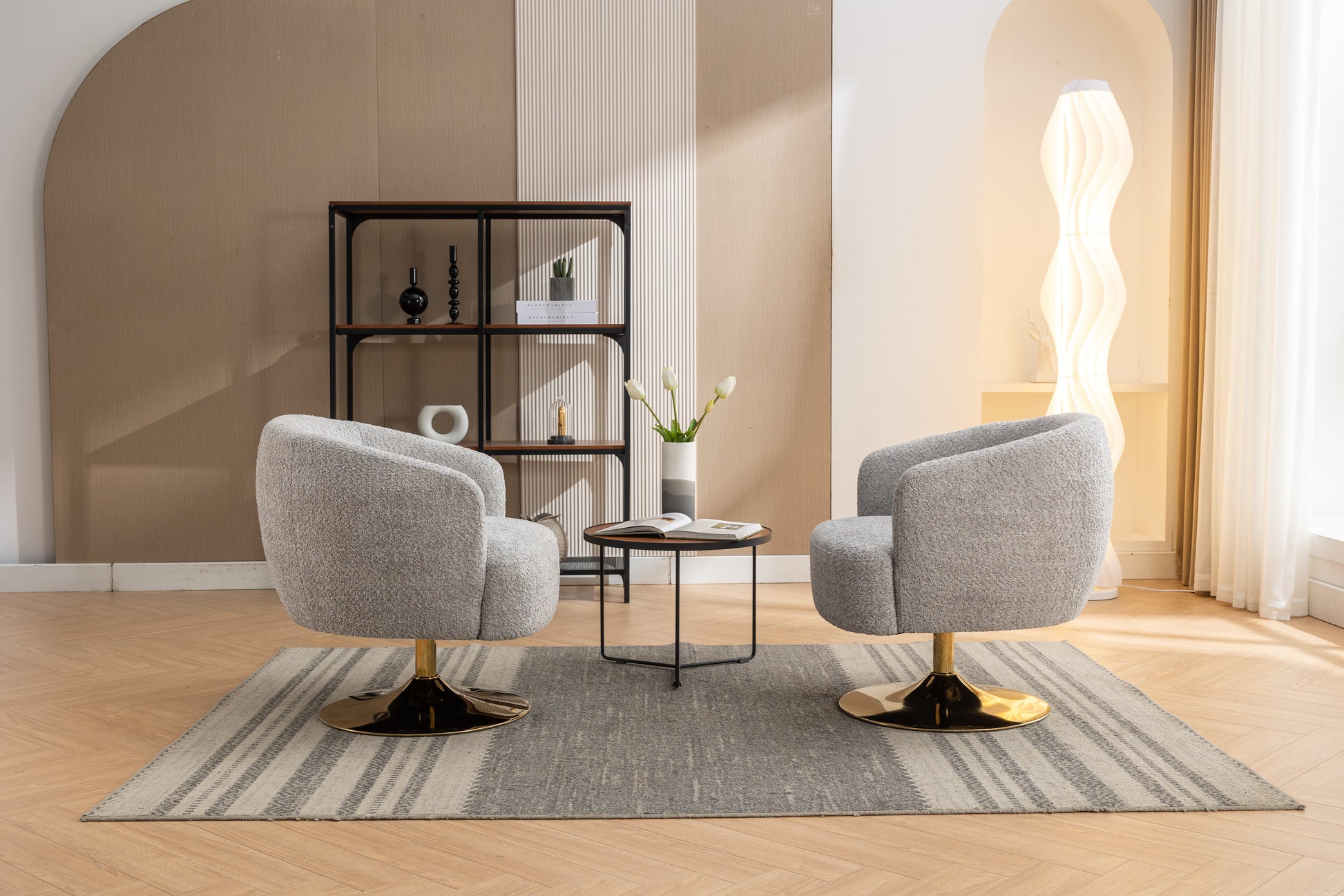 048 Chenille Fabric Accent Swivel Chair With Gold Metal Round Base,Light Gray Light Gray White Primary Living Space Modern Eucalyptus Foam Chenille
