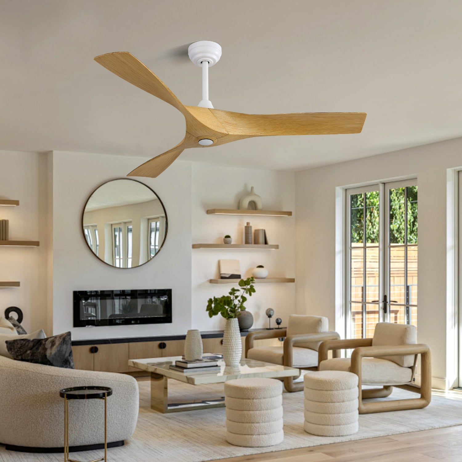 52 Inch Modern Ceiling Fan With 3 Abs Blades Remote Control Reversible Dc Motor Without Light For Living Room White Abs