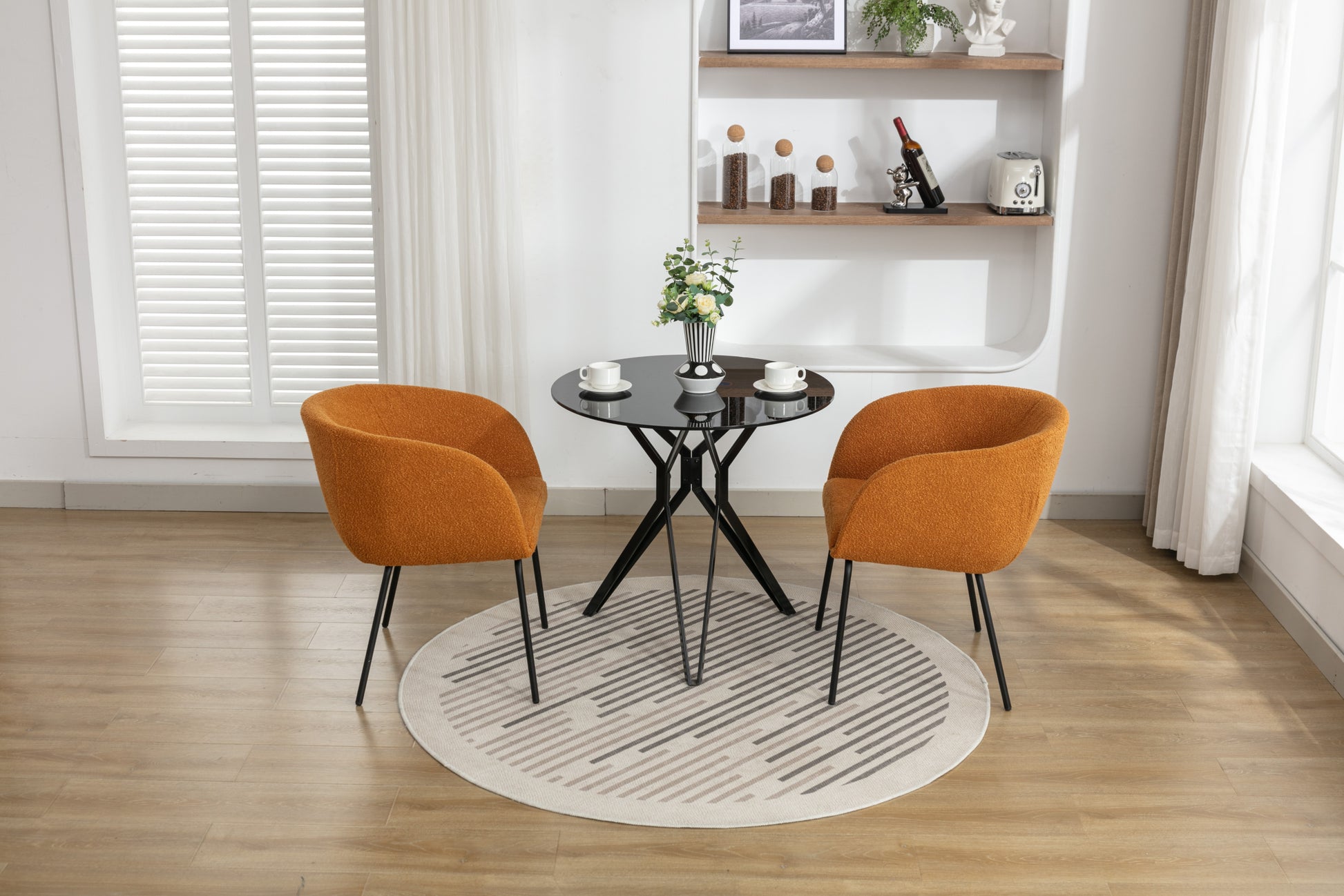 040 Boucle Fabric Dining Chair With Black Metal Legs Set Of 2,Ginger Wood Ginger Dining Room Foam Wipe Clean Modern Dining Chairs Wing Back Foam Boucle