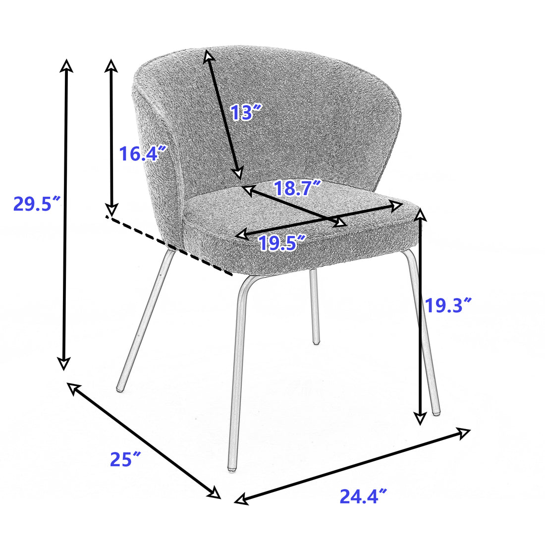 042 Set Of 2 Boucle Fabric Dining Chairs With Black Metal Legs,Ivory Wood Ivory Dining Room Foam Wipe Clean Modern Dining Chairs Wing Back Foam Boucle
