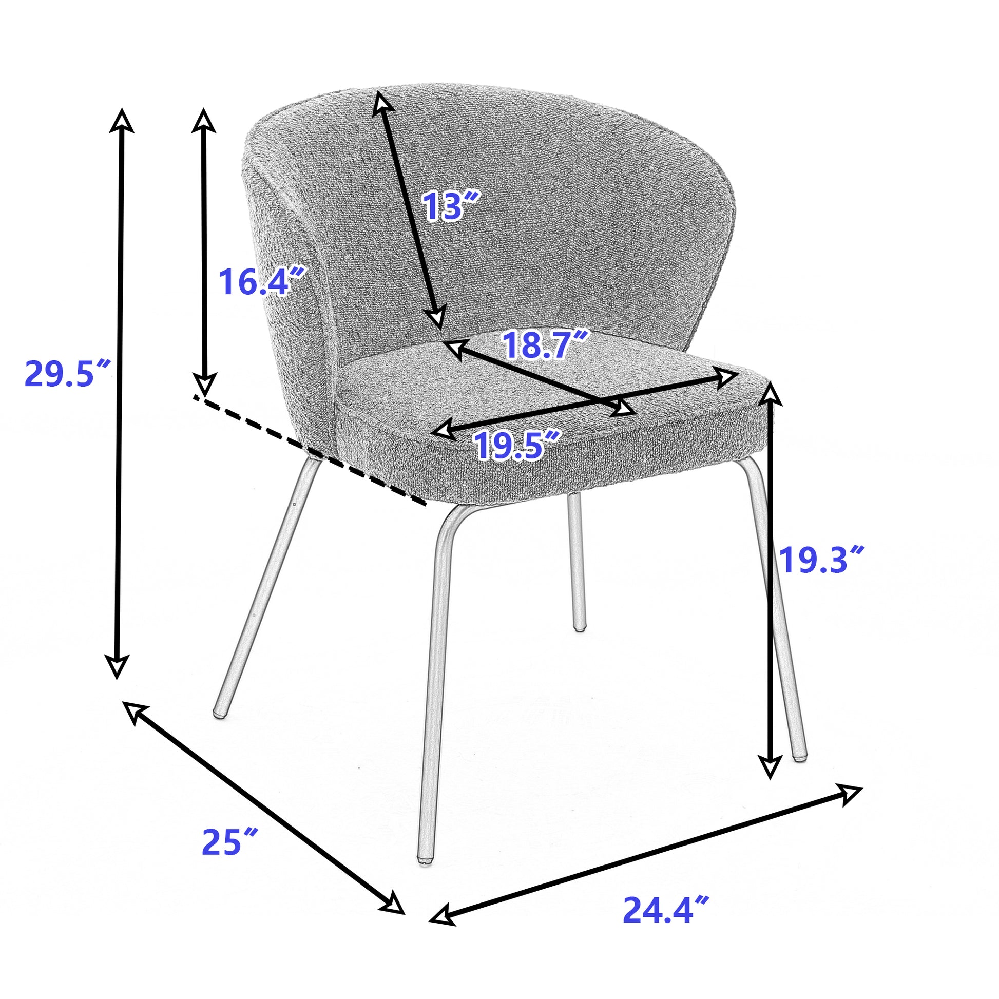042 Set Of 2 Boucle Fabric Dining Chairs With Black Metal Legs,Ivory Wood Ivory Dining Room Foam Wipe Clean Modern Dining Chairs Wing Back Foam Boucle