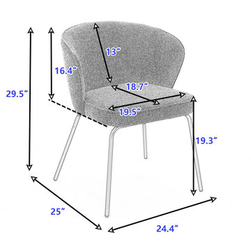 042 Set Of 2 Boucle Fabric Dining Chairs With Black Metal Legs,Ivory Wood Ivory Dining Room Foam Wipe Clean Modern Dining Chairs Wing Back Foam Boucle
