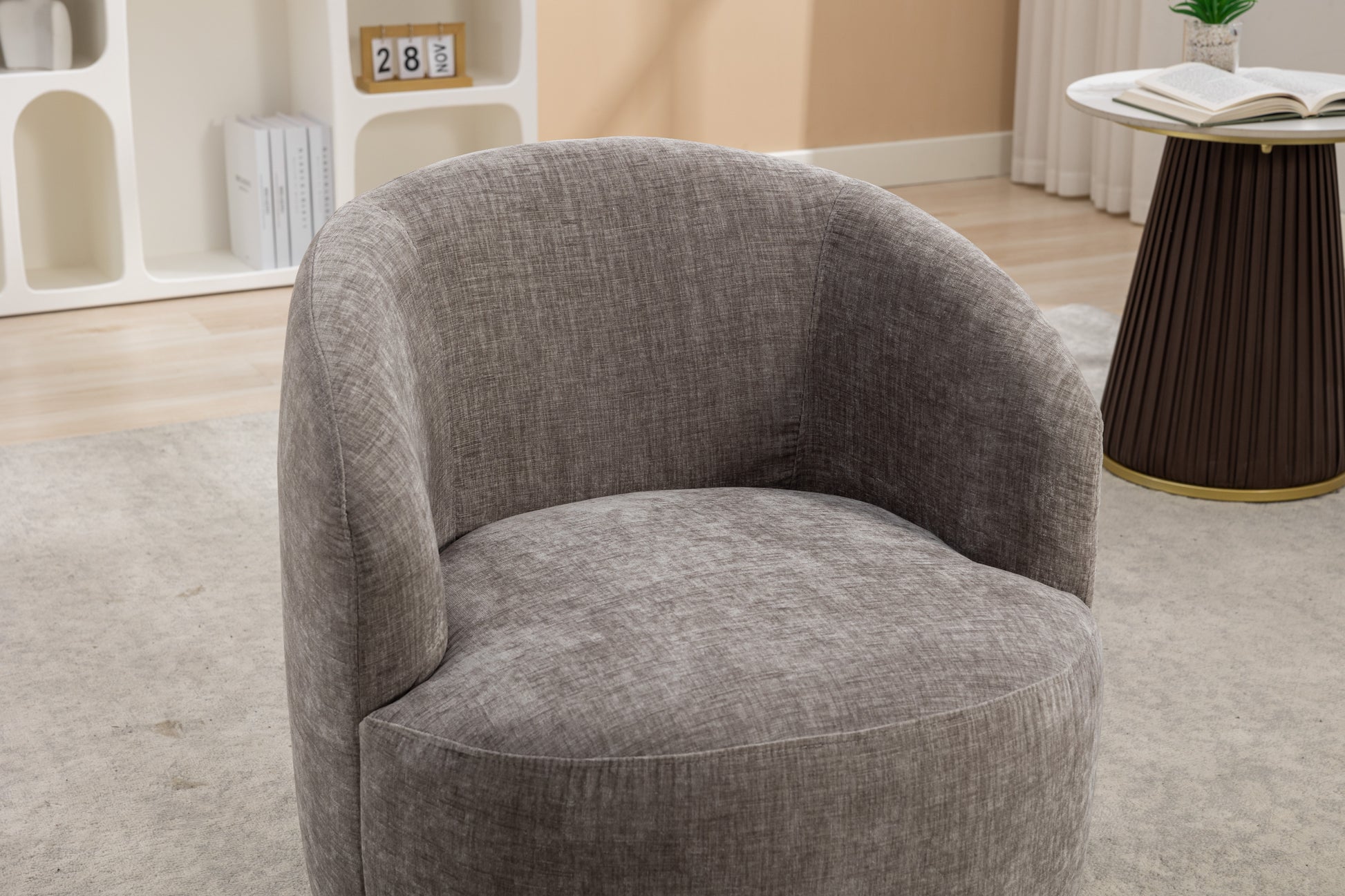 037 Chenille Fabric Swivel Accent Armchair Barrel Chair With Black Powder Coating Metal Ring,Gray Gray Primary Living Space Modern Eucalyptus Foam Chenille