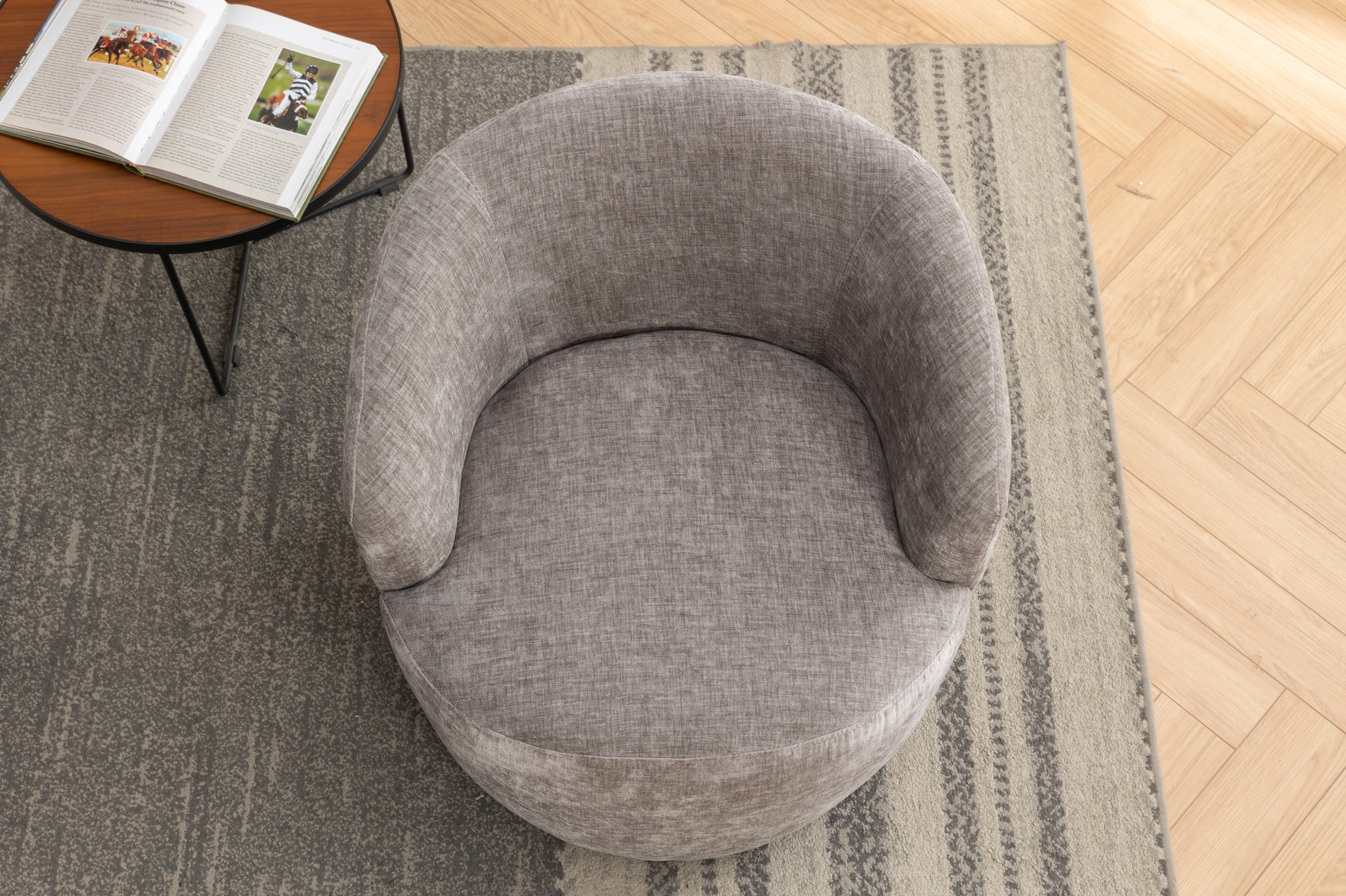 037 Chenille Fabric Swivel Accent Armchair Barrel Chair With Black Powder Coating Metal Ring,Gray Gray Primary Living Space Modern Eucalyptus Foam Chenille