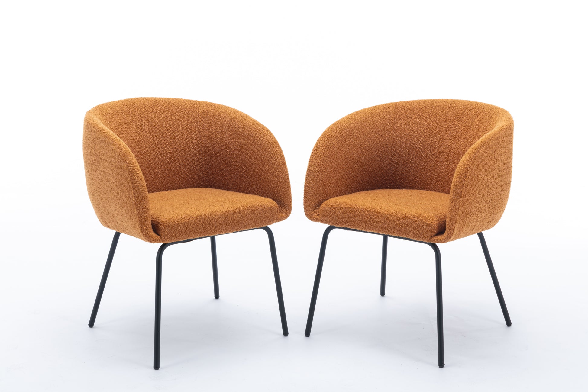 040 Boucle Fabric Dining Chair With Black Metal Legs Set Of 2,Ginger Wood Ginger Dining Room Foam Wipe Clean Modern Dining Chairs Wing Back Foam Boucle