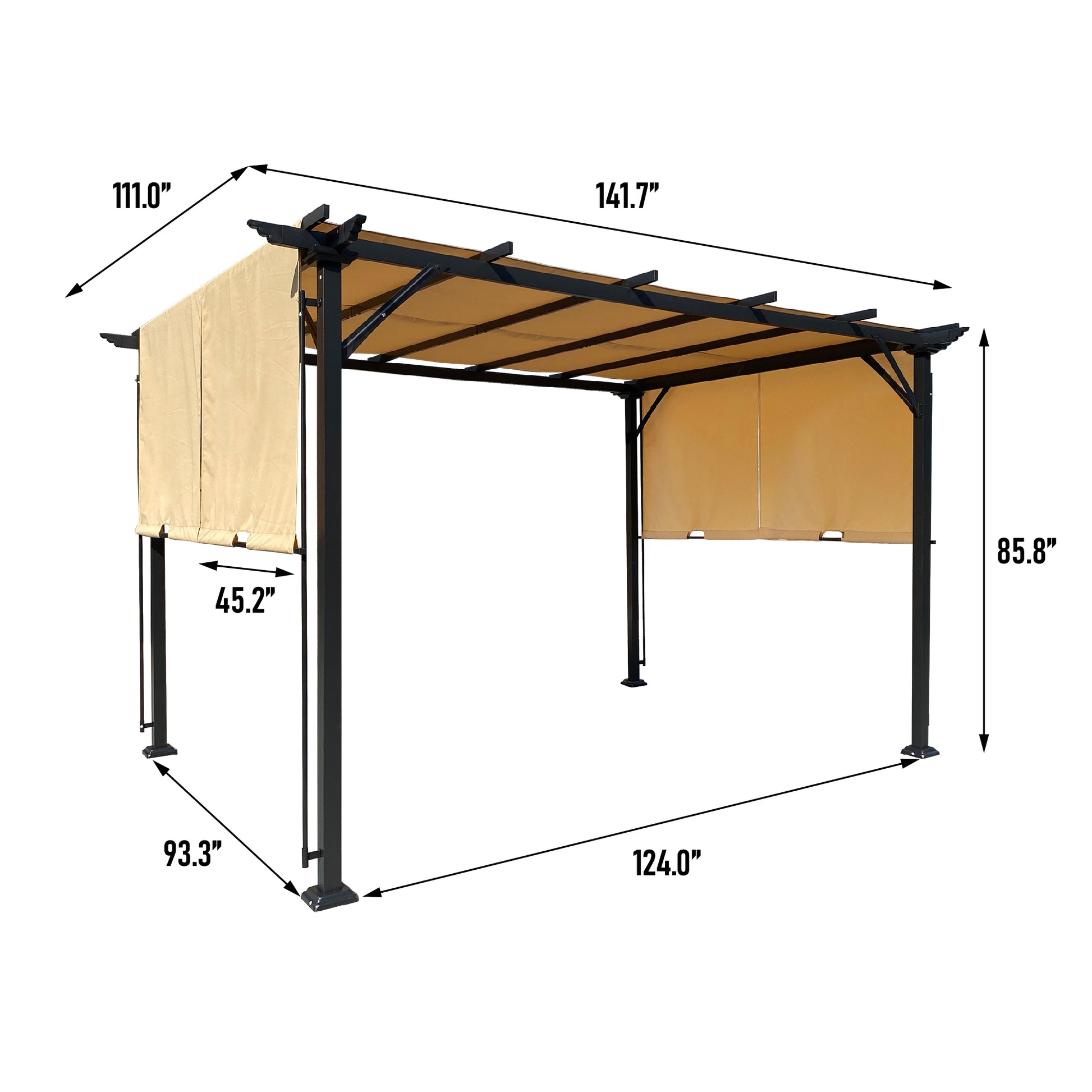 9.5 X 12 Ft Outdoor Pergola Patio Gazebo,Retractable Shade Canopy,Steel Frame Grape Gazebo,Sunshelter Pergola For Gardens,Terraces,Backyard Khaki Khaki Steel