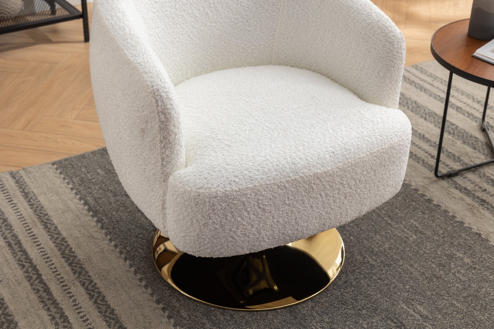 048 Chenille Fabric Accent Swivel Chair With Gold Metal Round Base,White White Primary Living Space Modern Eucalyptus Foam Chenille