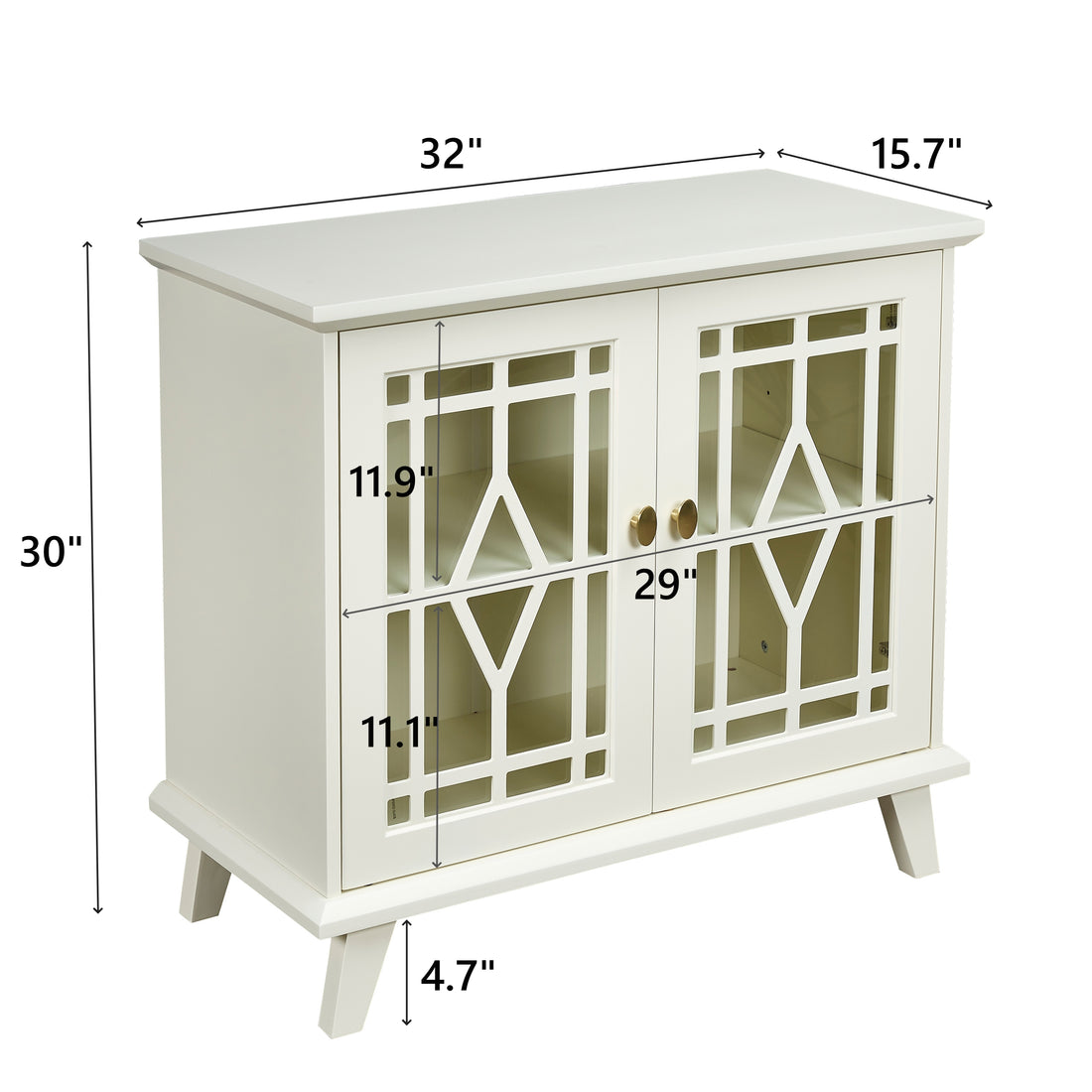 Storage Cabinet With Shelf, White Sideboard Cabinet For Living Room, Hallway, Dining Room, Entryway Lacquered Antique White Mdf Glass