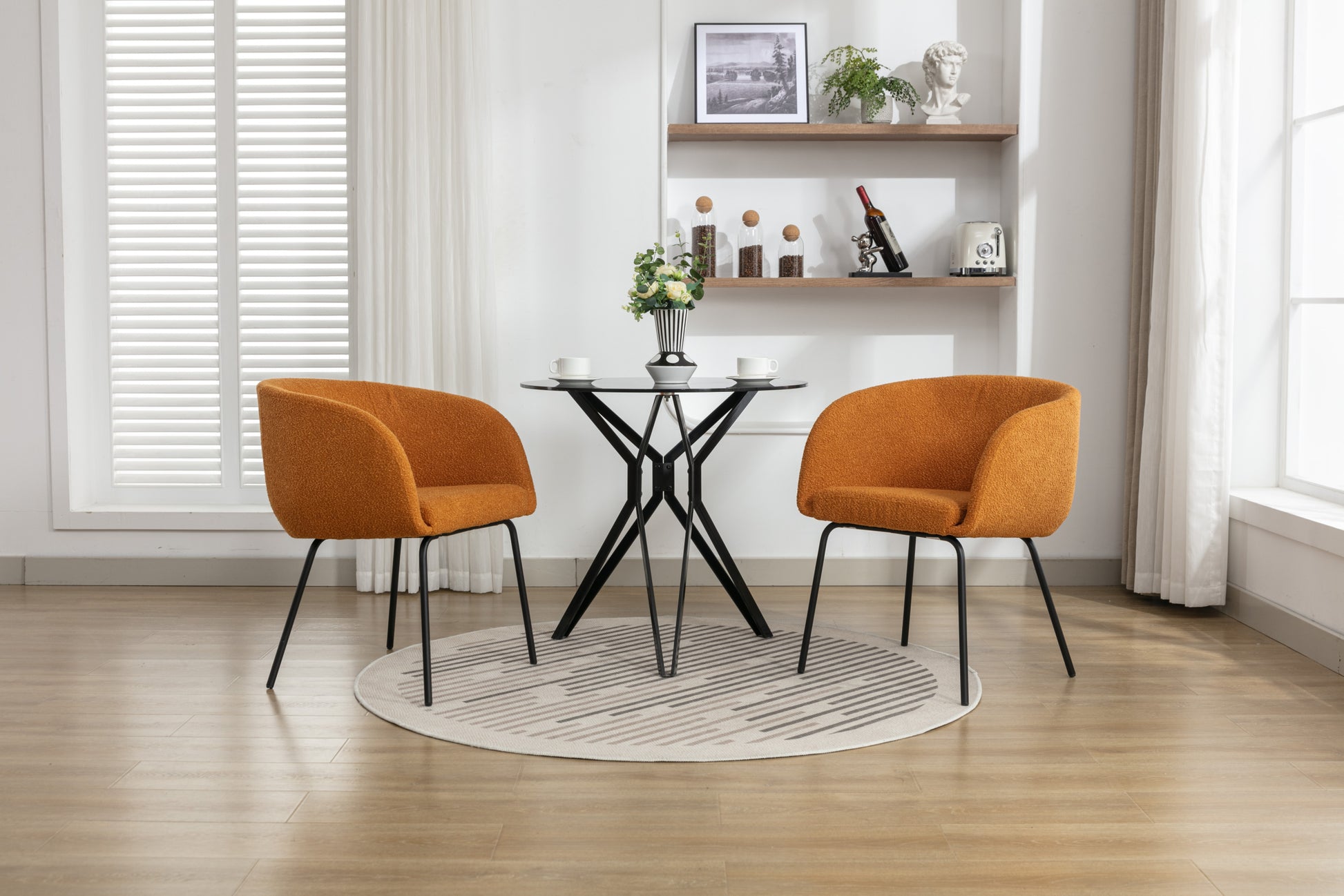040 Boucle Fabric Dining Chair With Black Metal Legs Set Of 2,Ginger Wood Ginger Dining Room Foam Wipe Clean Modern Dining Chairs Wing Back Foam Boucle